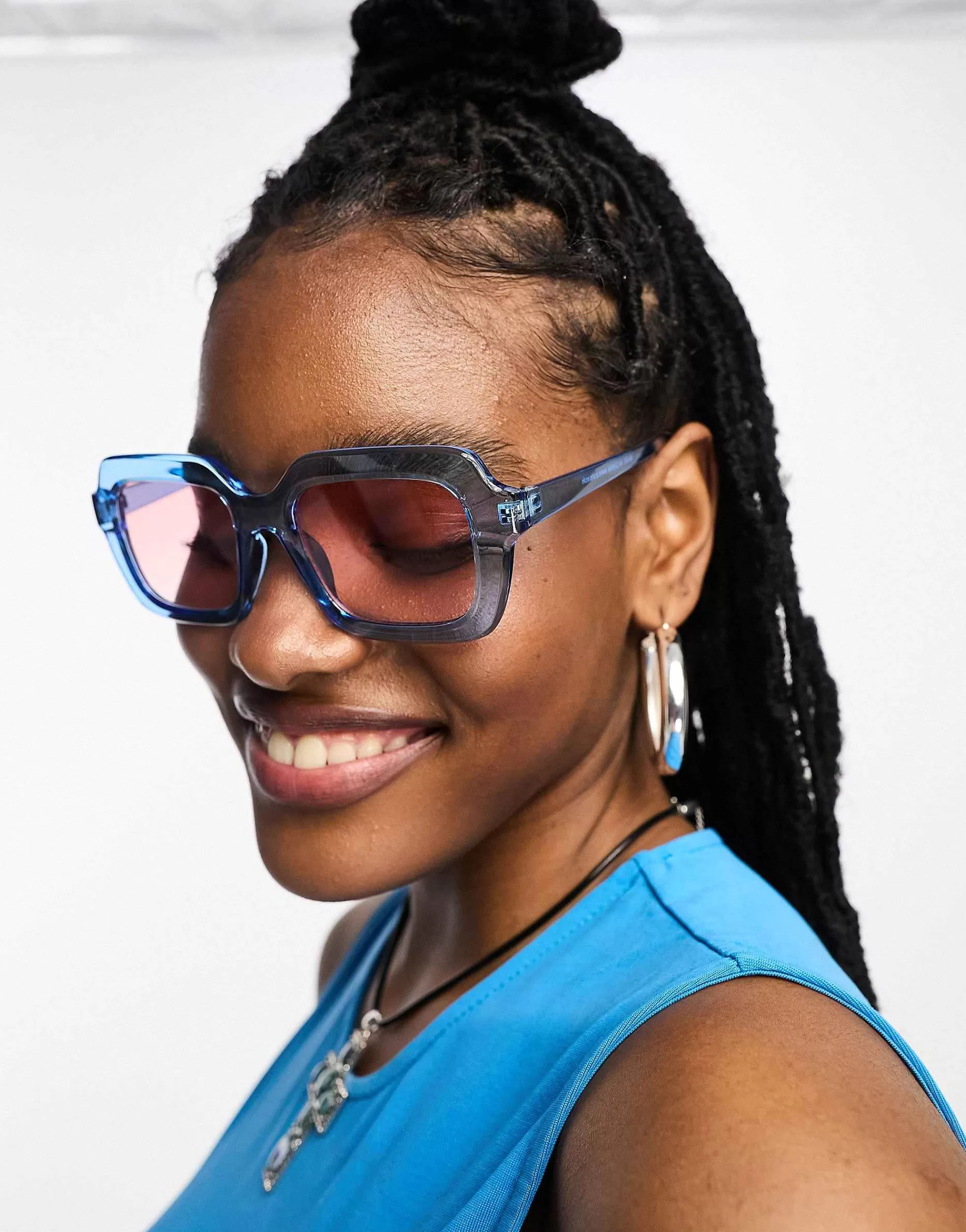 Women DESIGN Chunky Mid Square In Crystal Blue With Light Pink Lens