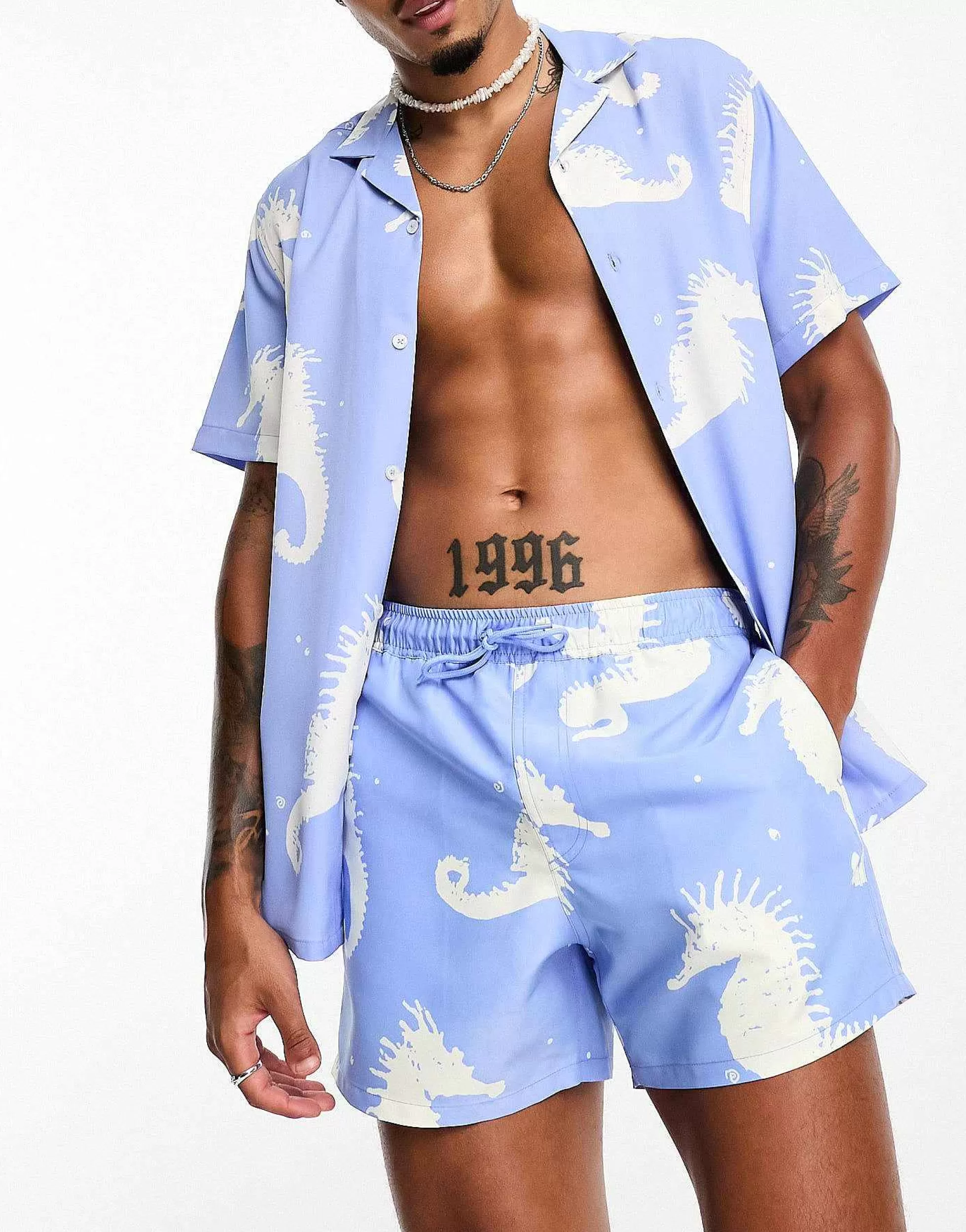 Men DESIGN Co-Ord In Seahorse Print
