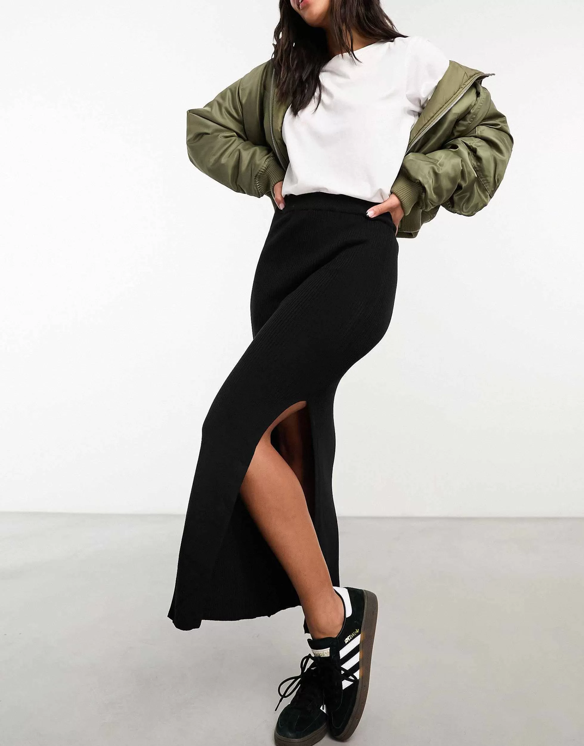 Women DESIGN Co-Ord Knitted Rib Midi Skirt In