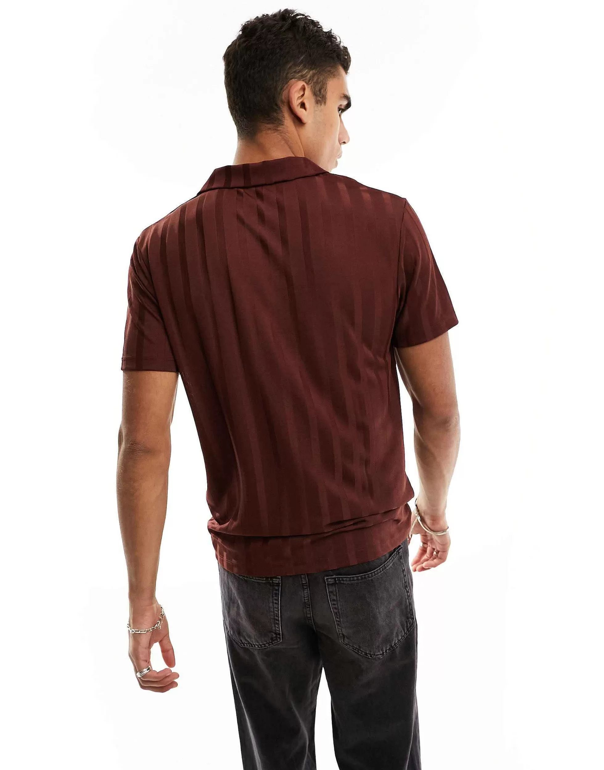 Men DESIGN Co-Ord Revere Polo Shirt In Shiny Rib