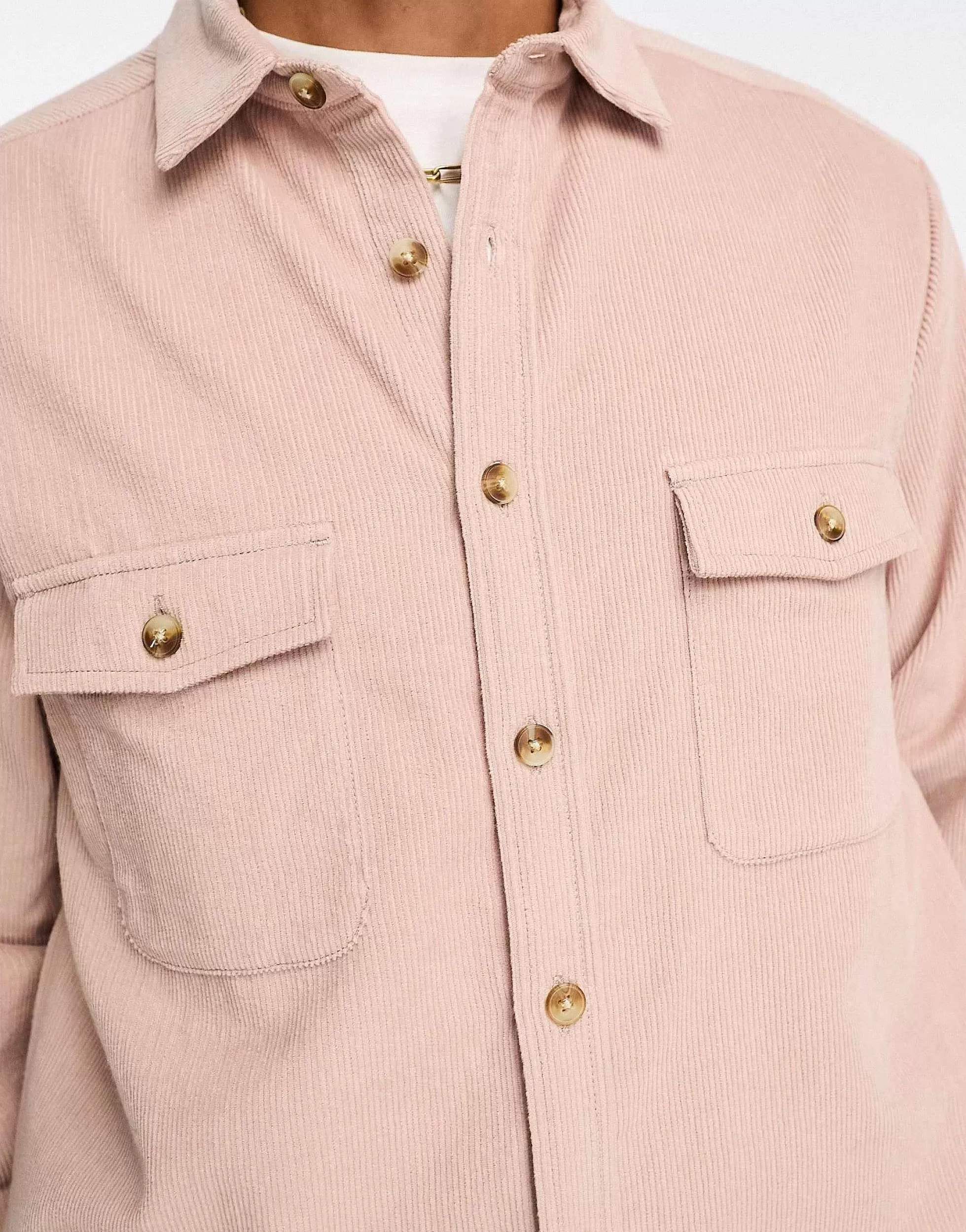 Men DESIGN Cord Overshirt With Double Pockets In
