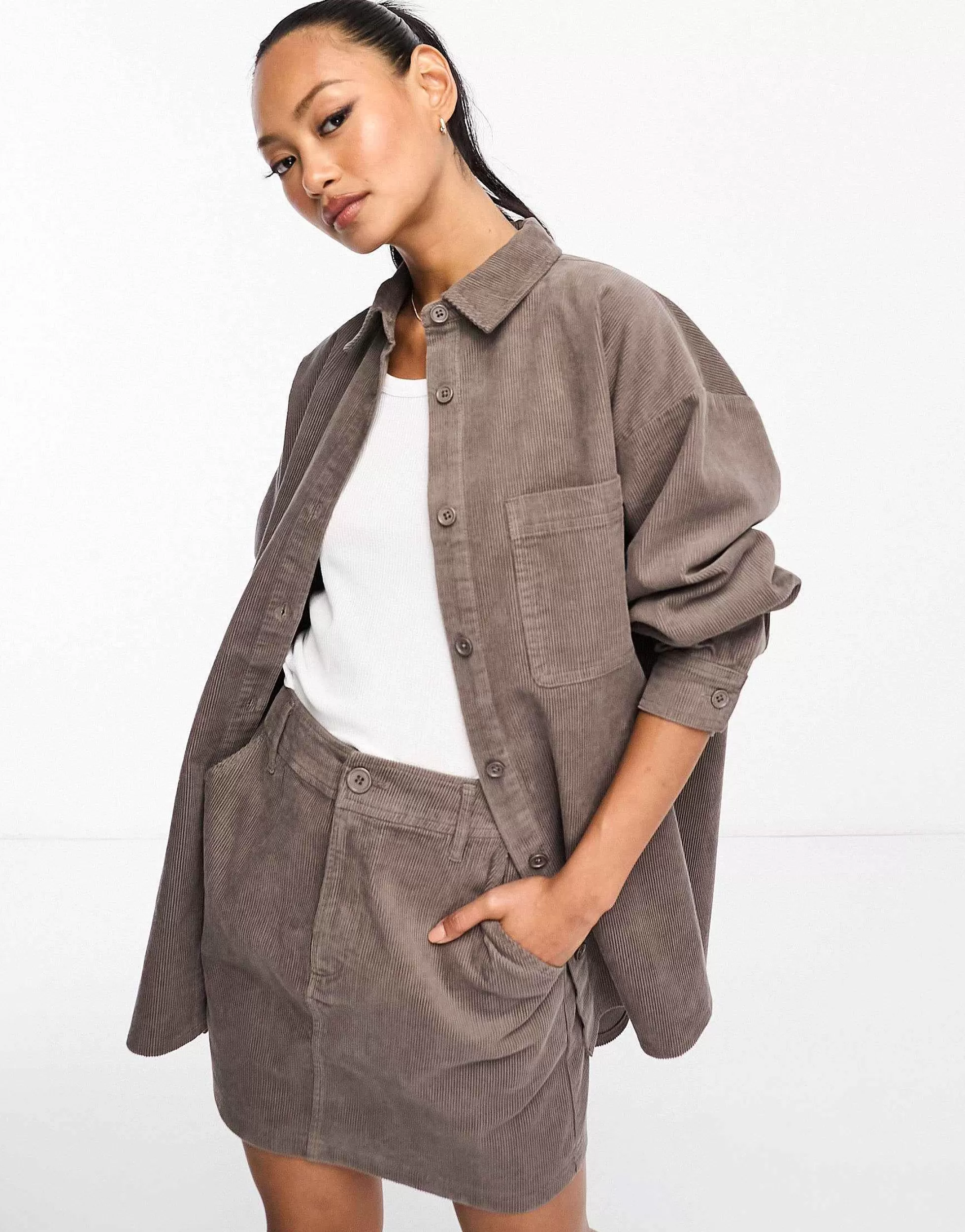 Women DESIGN Cord Oversized Shirt In