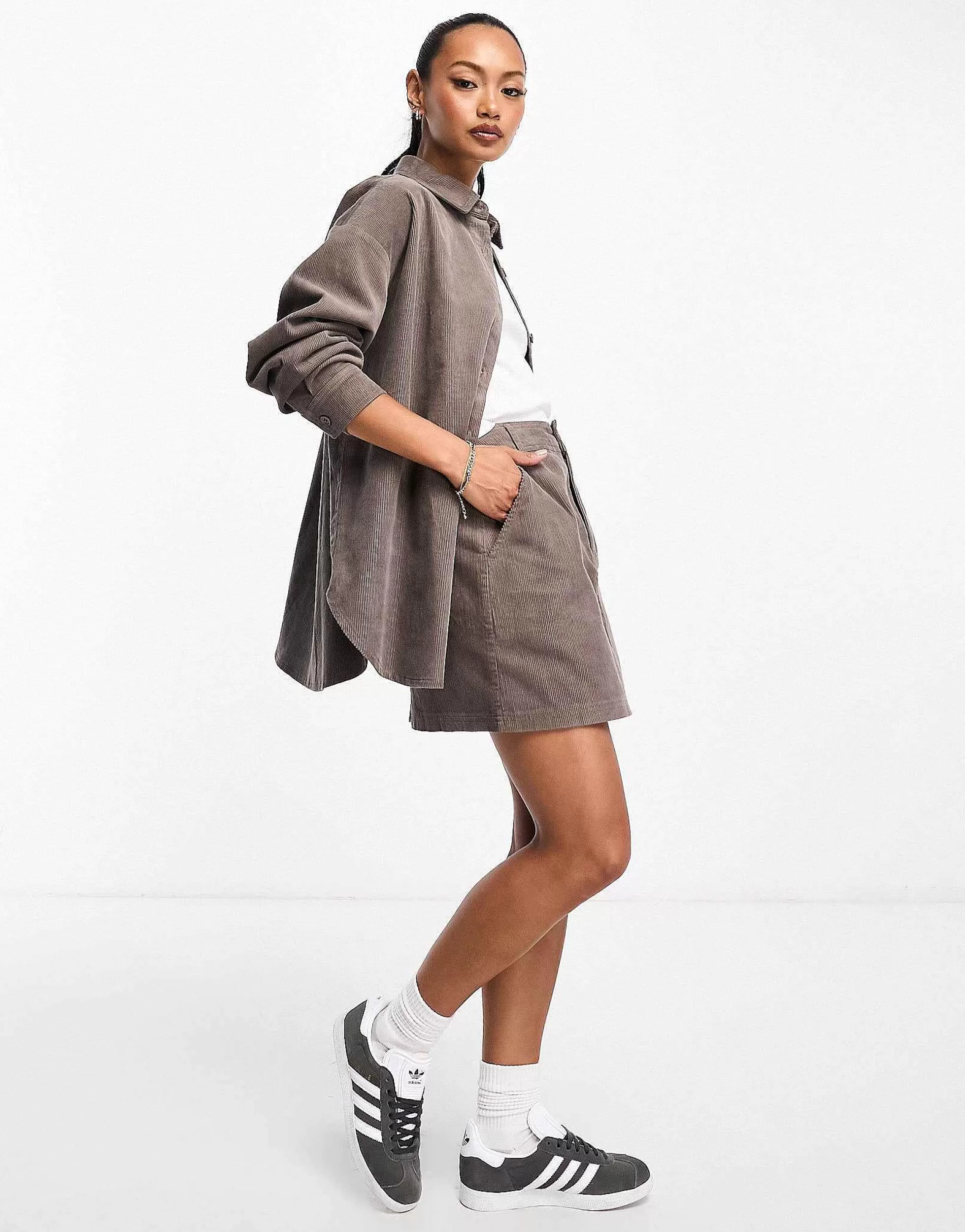 Women DESIGN Cord Oversized Shirt In