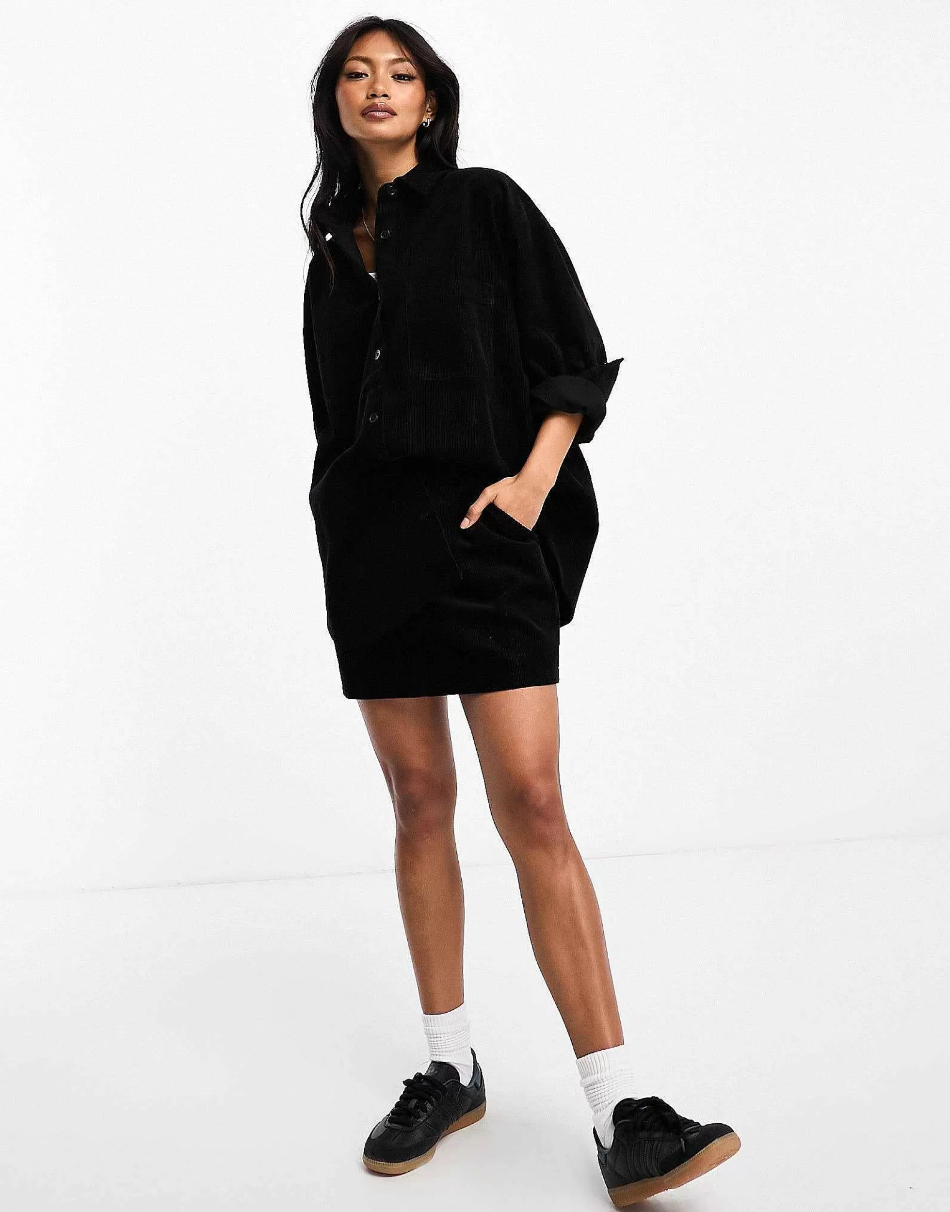Women DESIGN Cord Oversized Shirt In