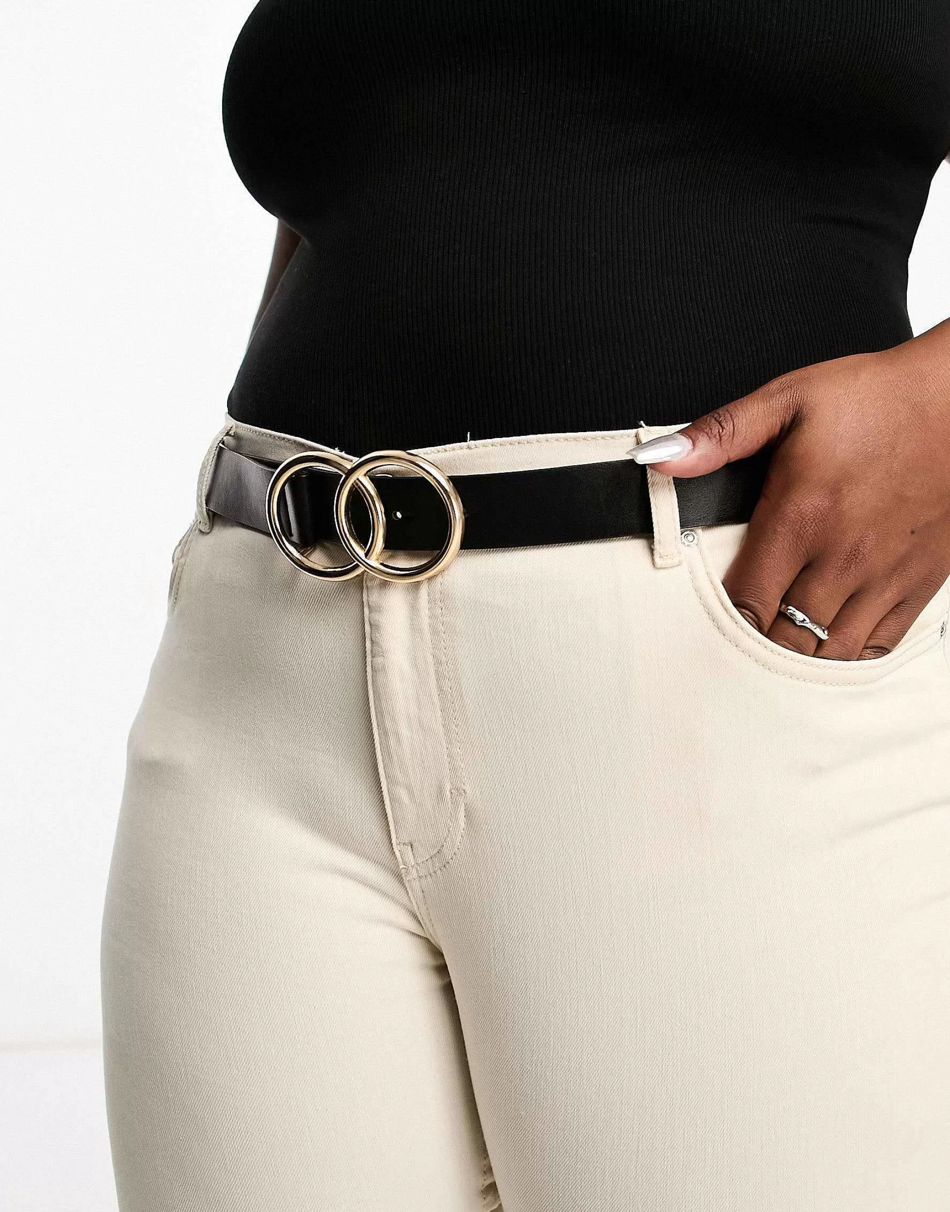 Women Curve Design Bevelled Double Circle Waist And Hip Belt In Metal Work