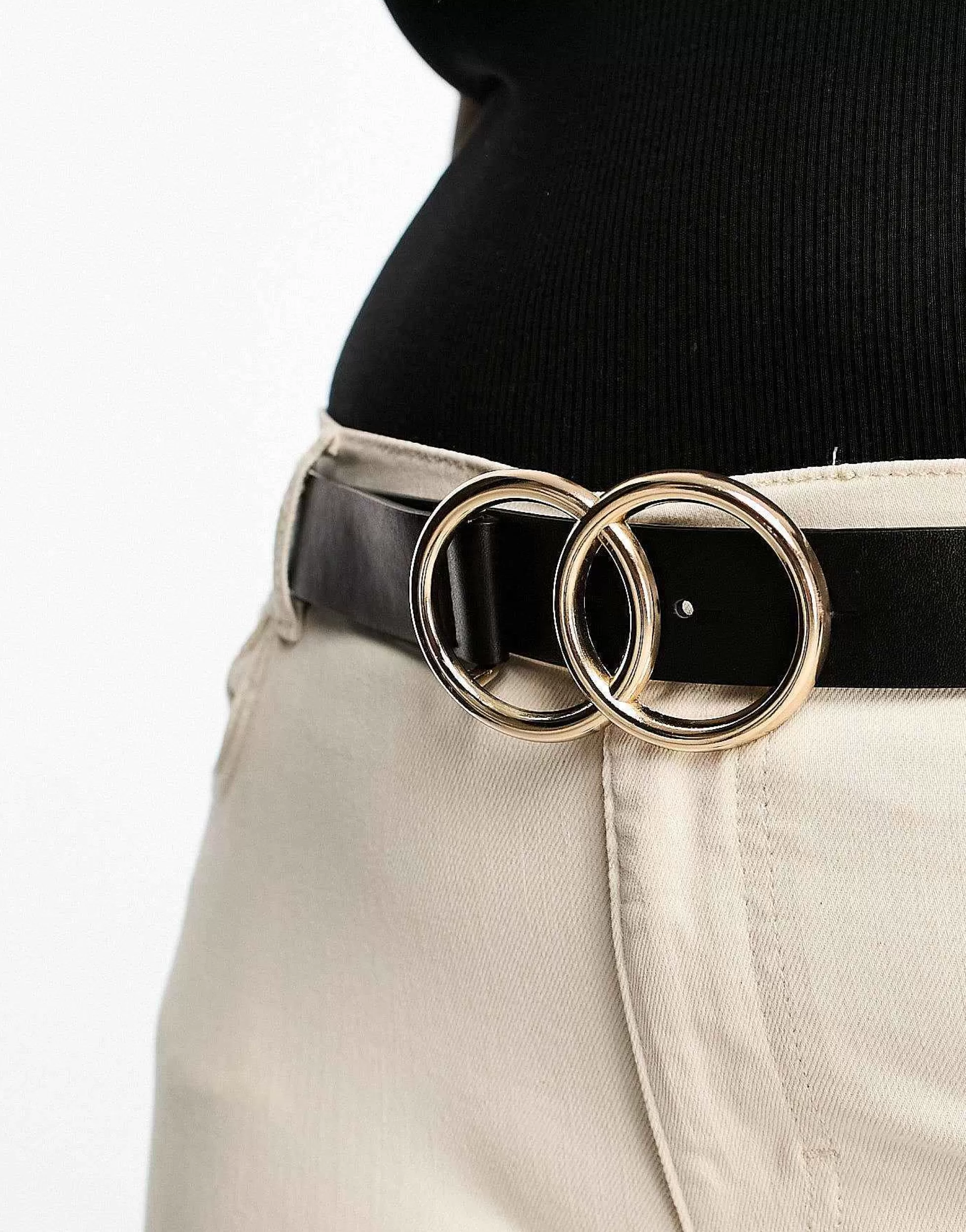 Women Curve Design Bevelled Double Circle Waist And Hip Belt In Metal Work