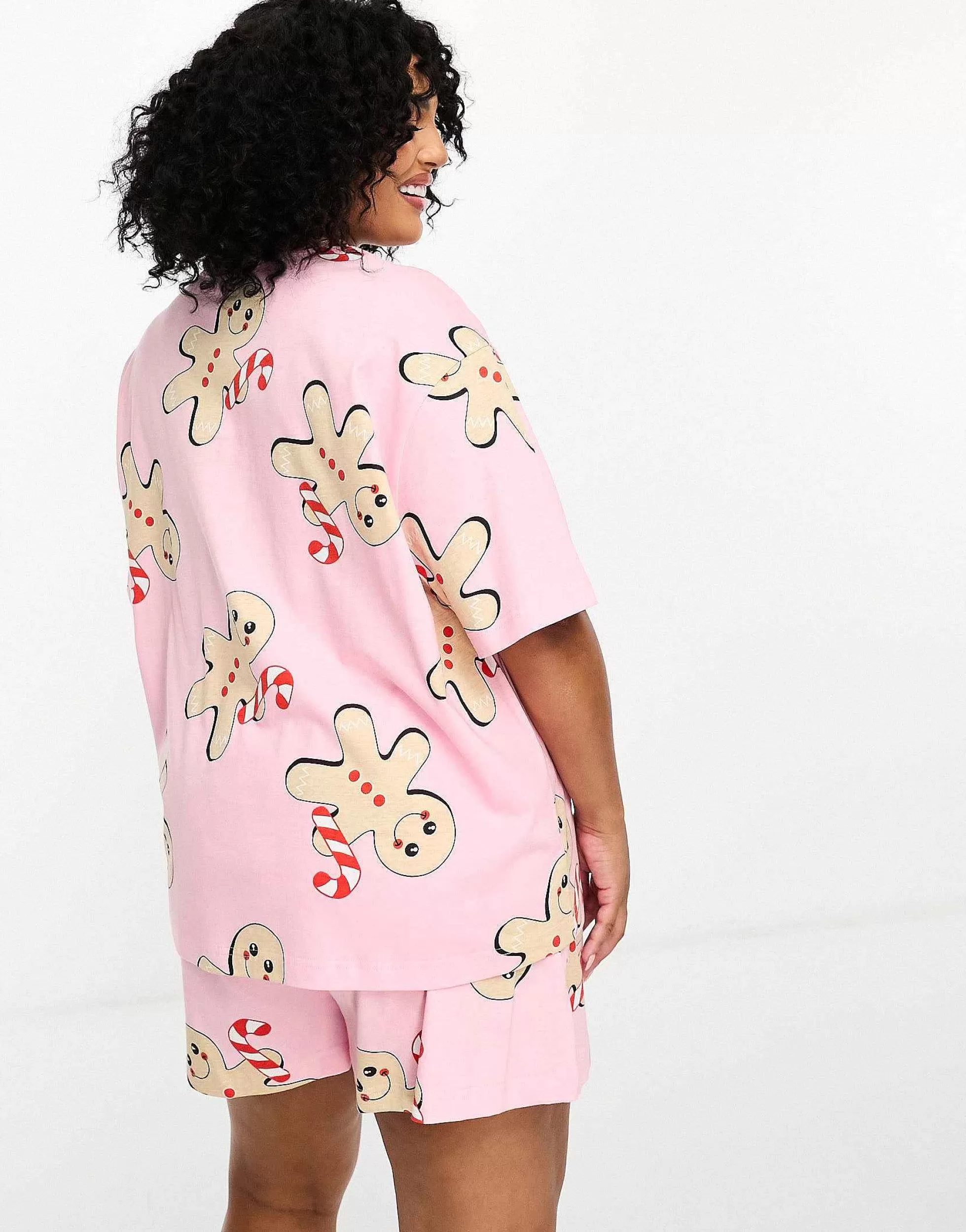 Women DESIGN Curve Christmas Gingerbread Oversized Tee & Short Pyjama Set In