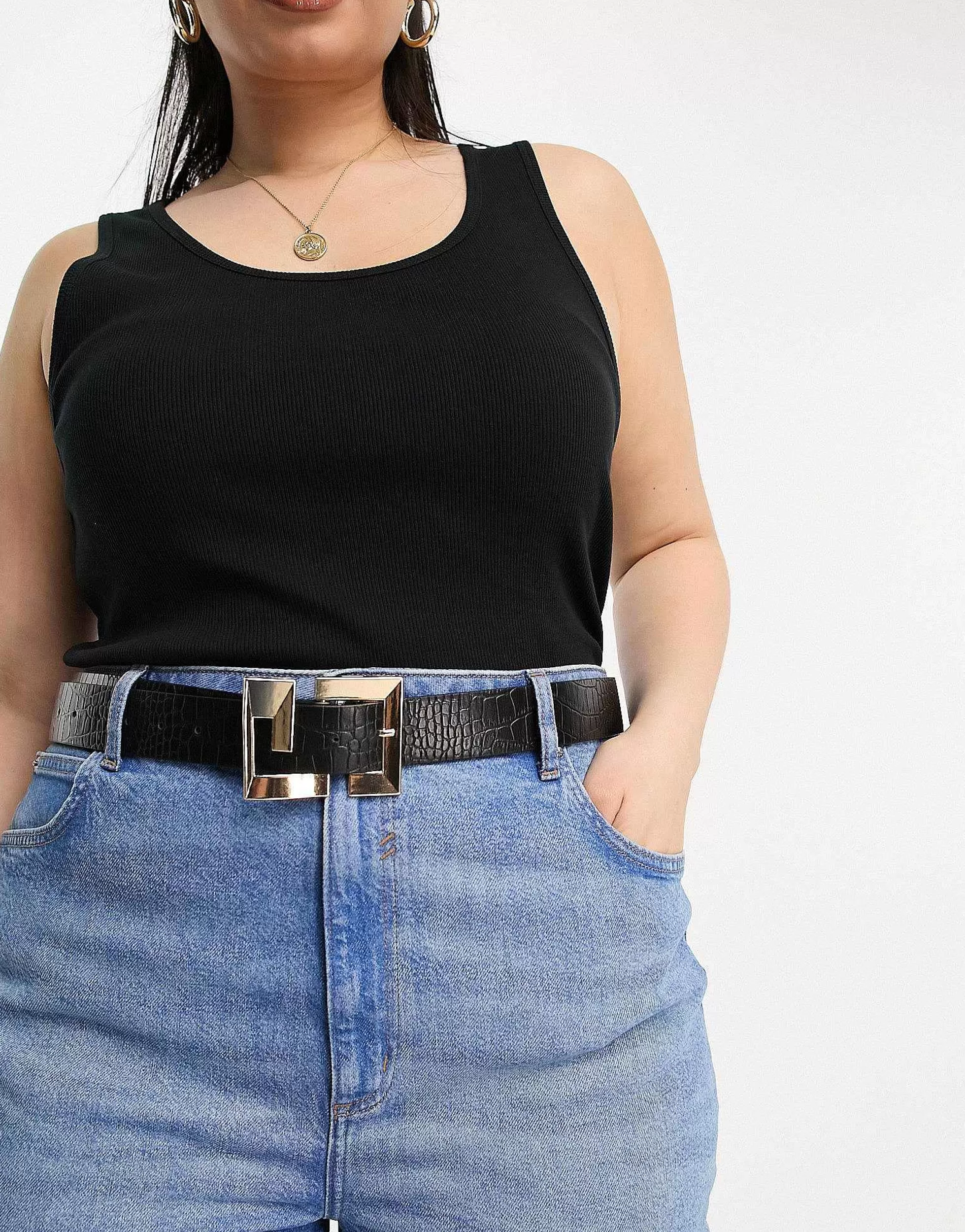 Women Curve Design Croc Spiral Logo Belt In