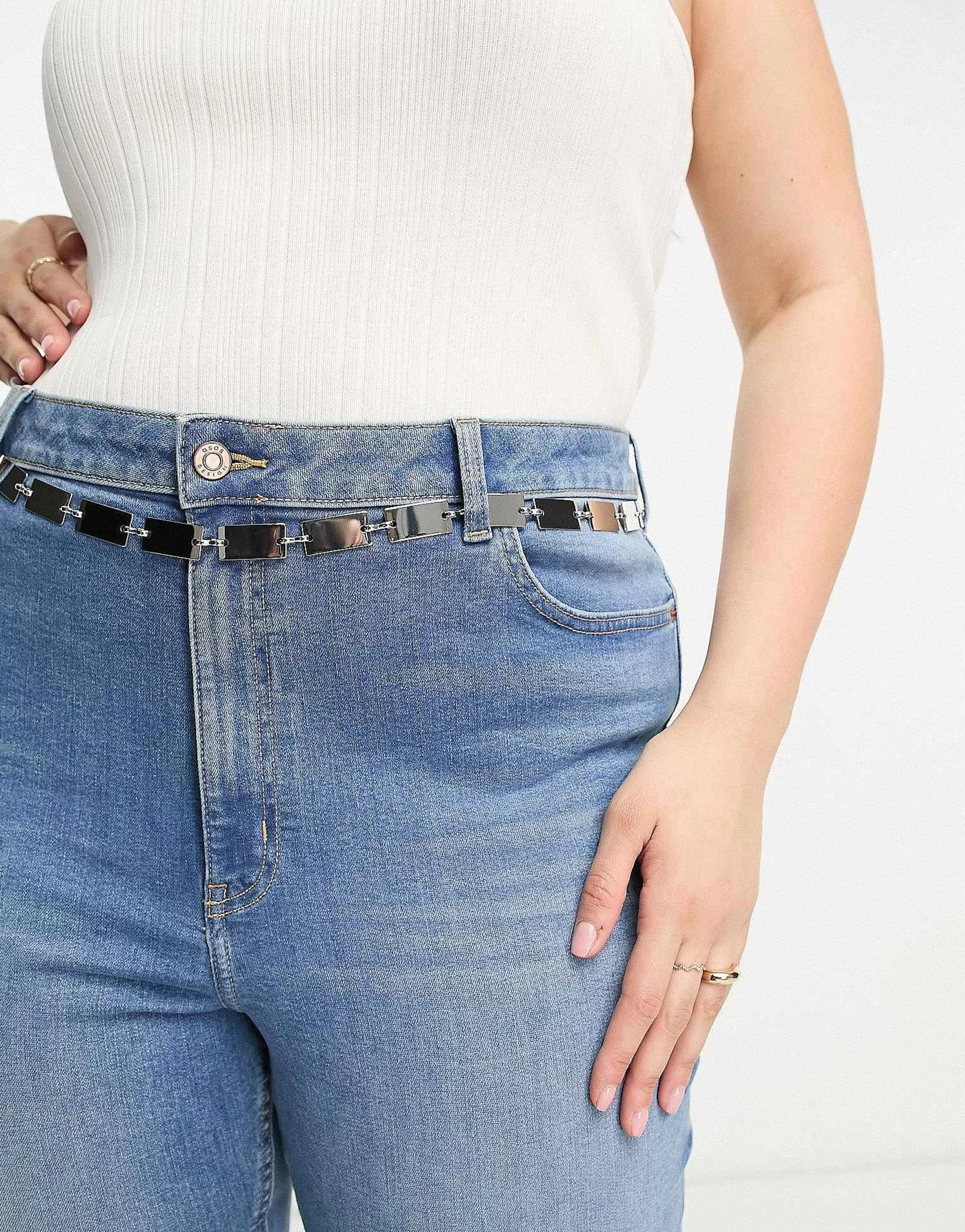 Women Curve Design Rectangle Chain Link Belt In