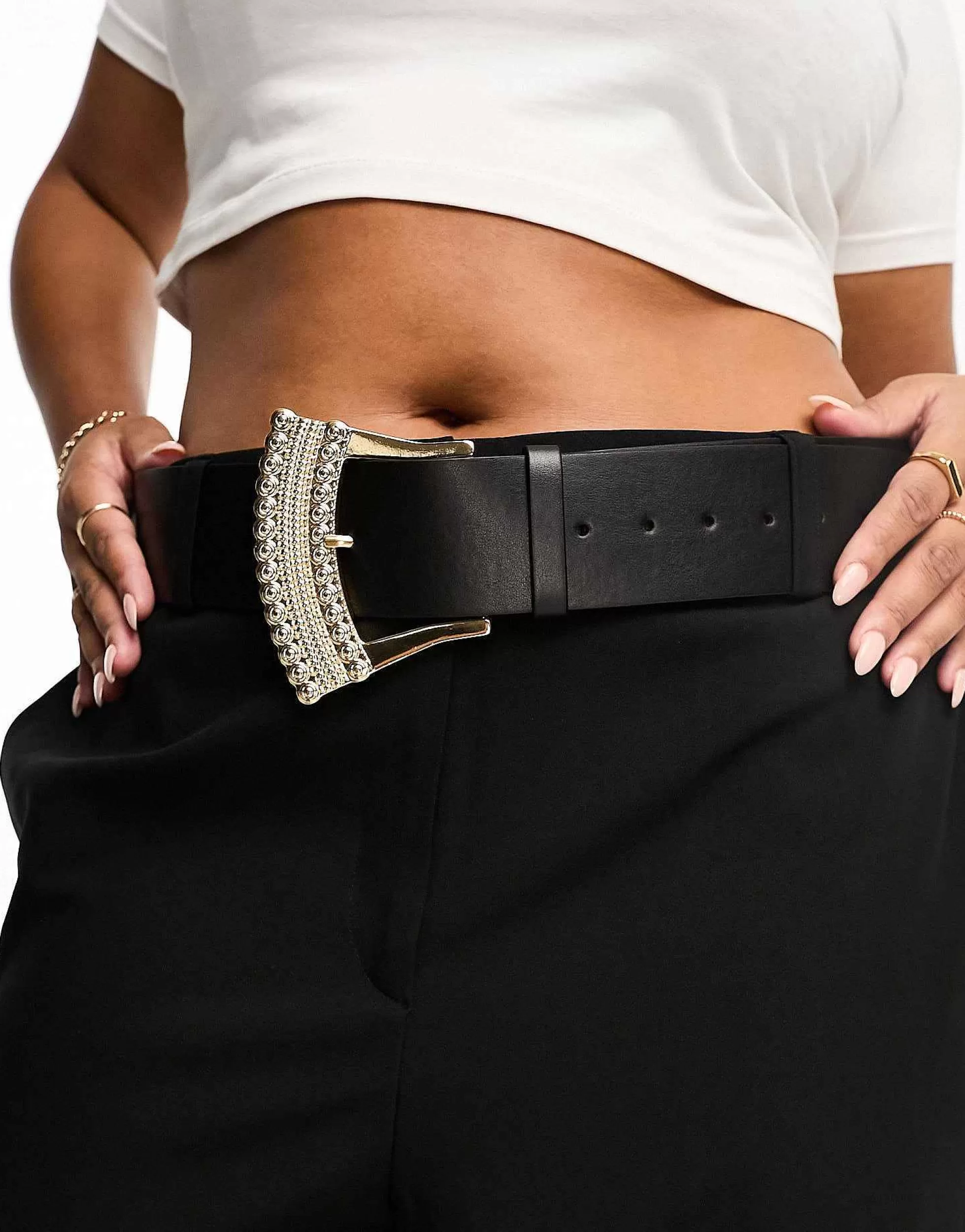 Women Curve Design Wide Waist Belt With Decorative Buckle