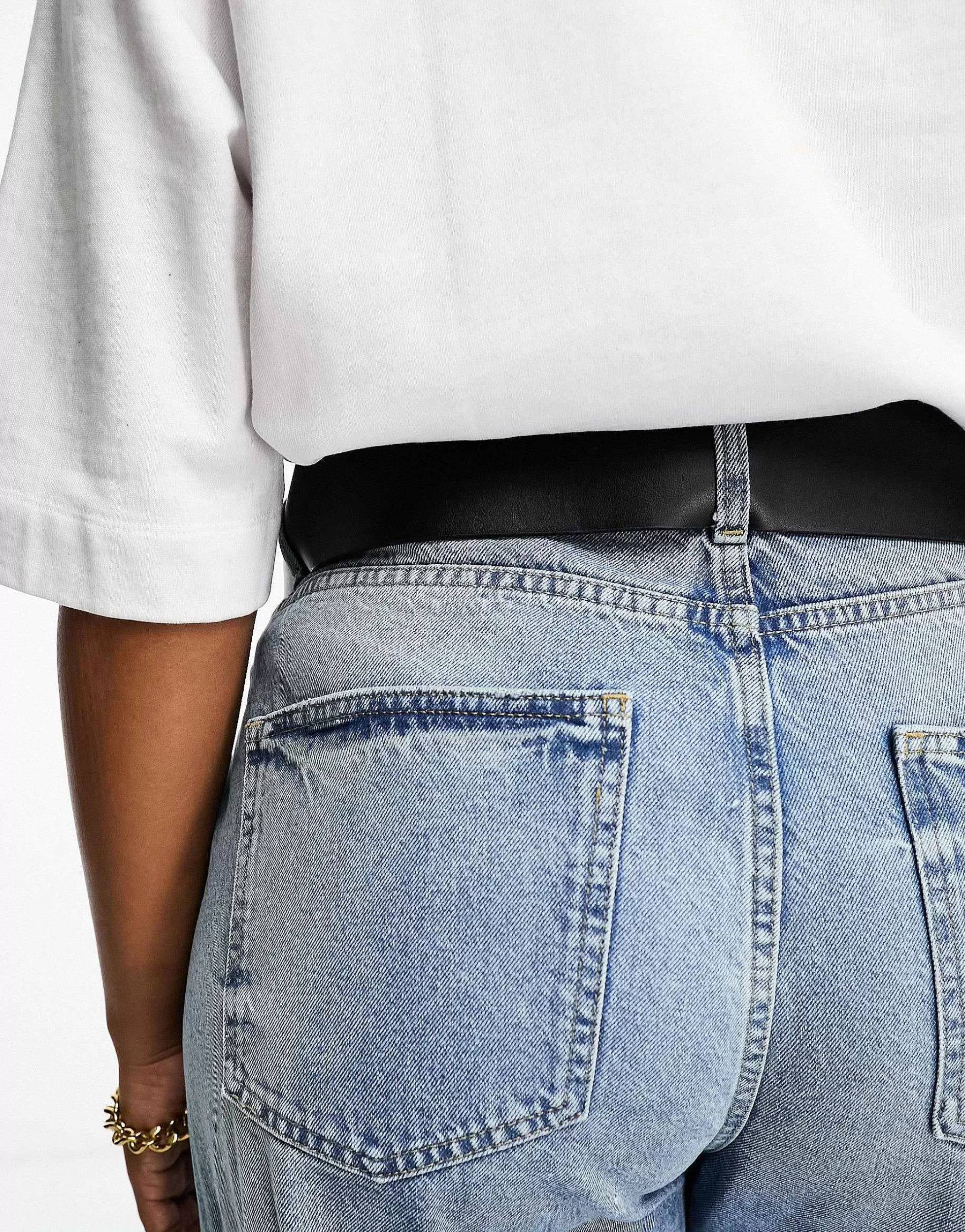 Women Curve Design Wide Waist Belt With Oval Gold Buckle