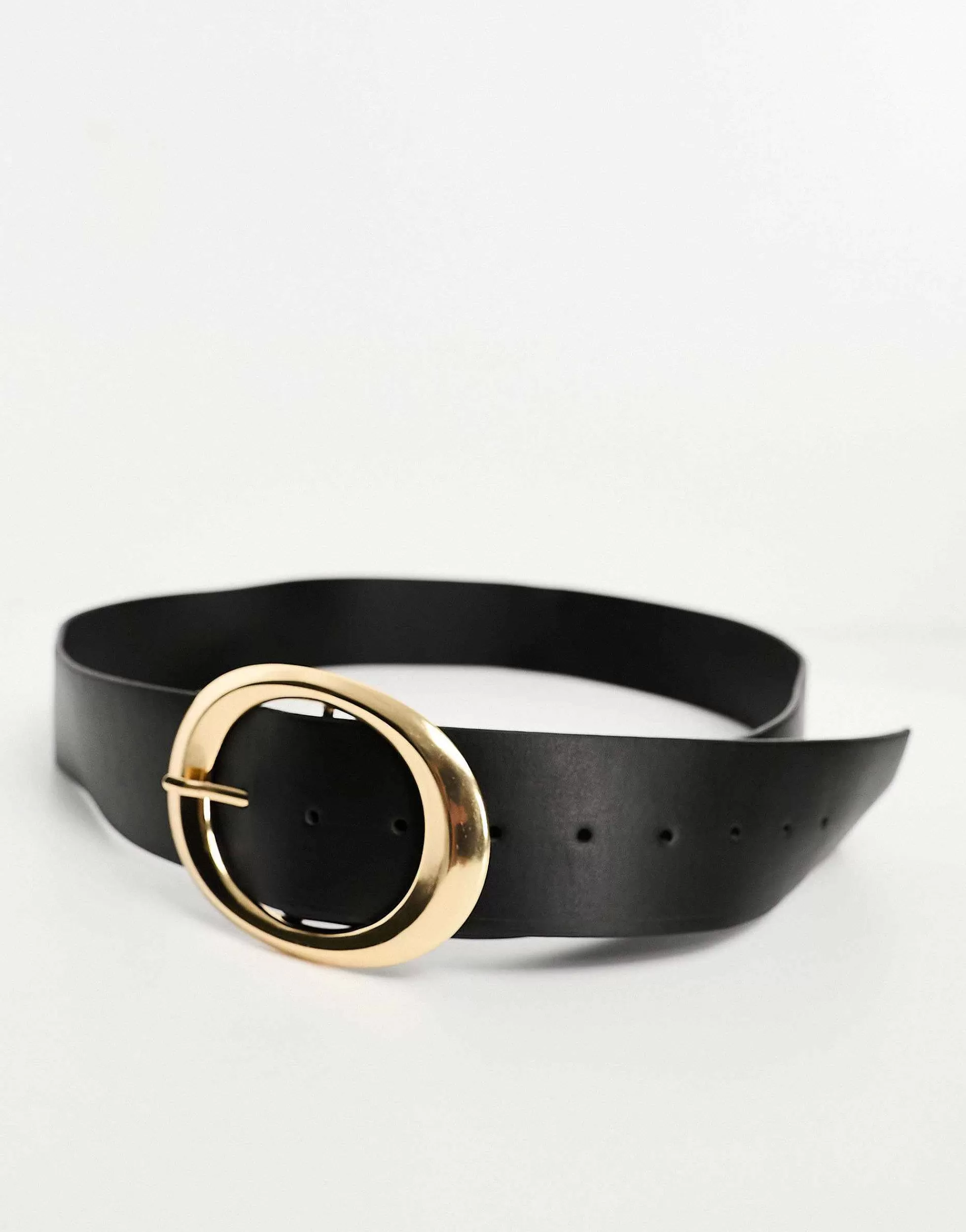 Women Curve Design Wide Waist Belt With Oval Gold Buckle