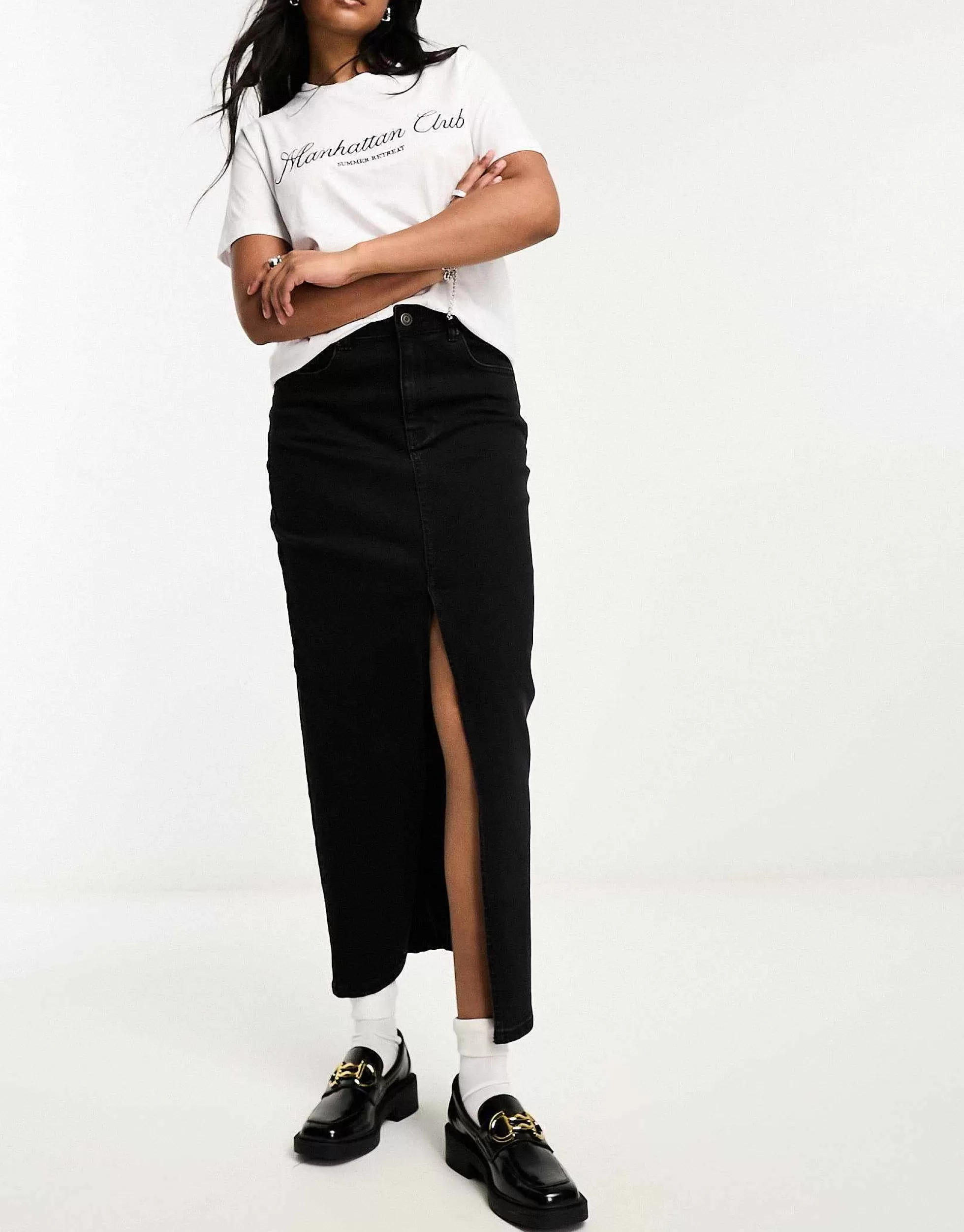 Women DESIGN Denim Maxi Skirt With Split Hem In