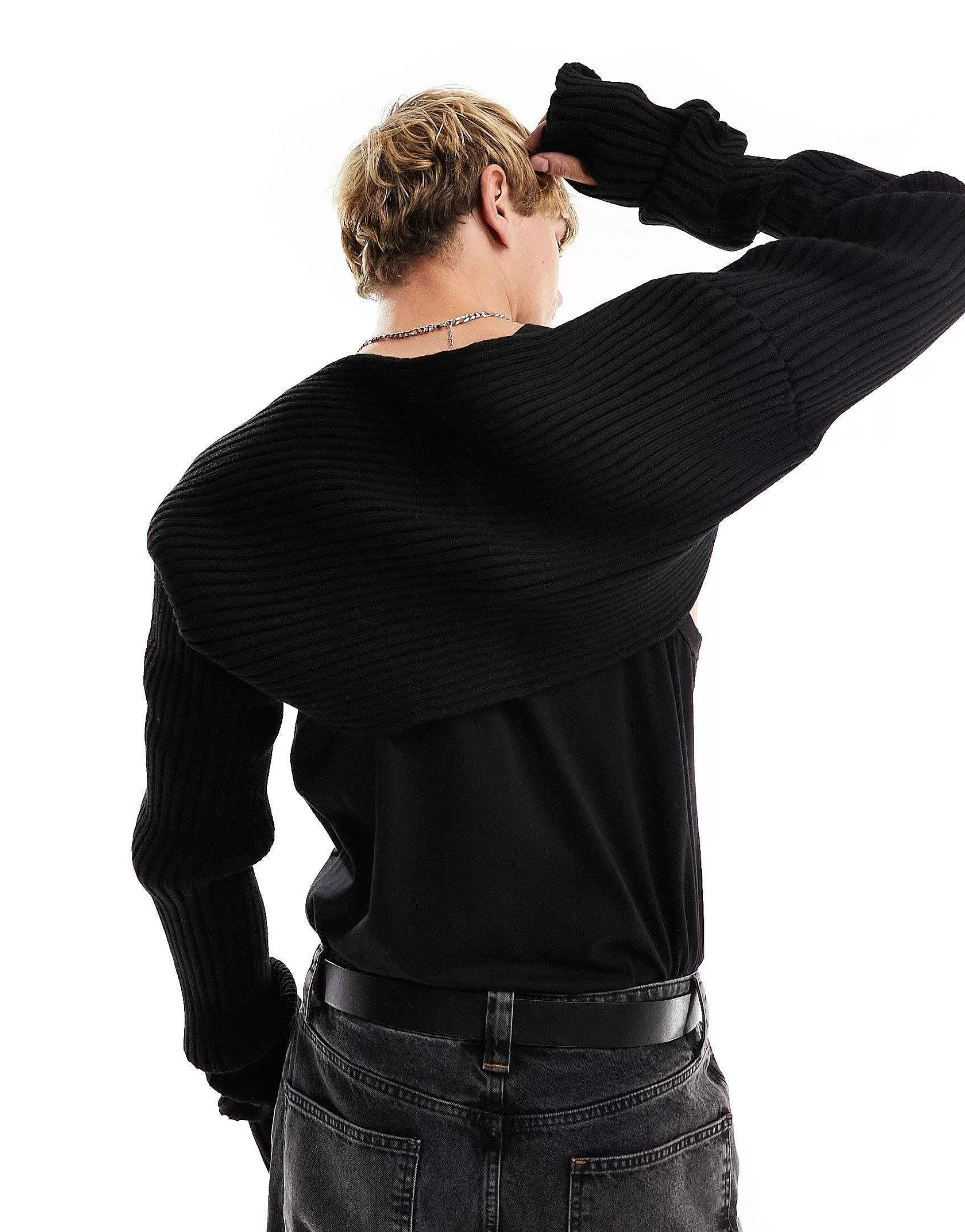 Men DESIGN Extra Long Sleeve Bolero In Chunky Knit