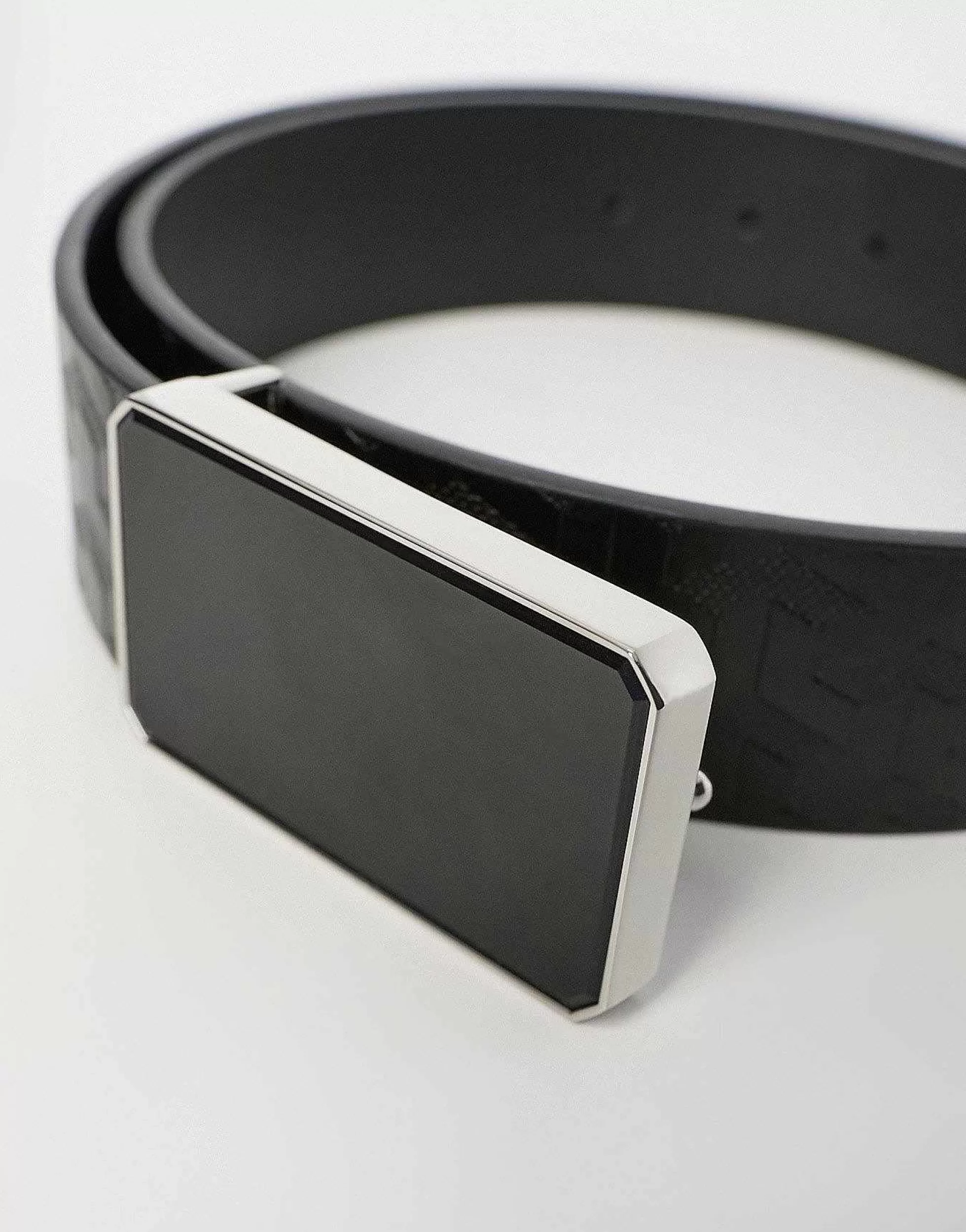 Men DESIGN Faux Leather Belt With Enamel Buckle And Embossed In