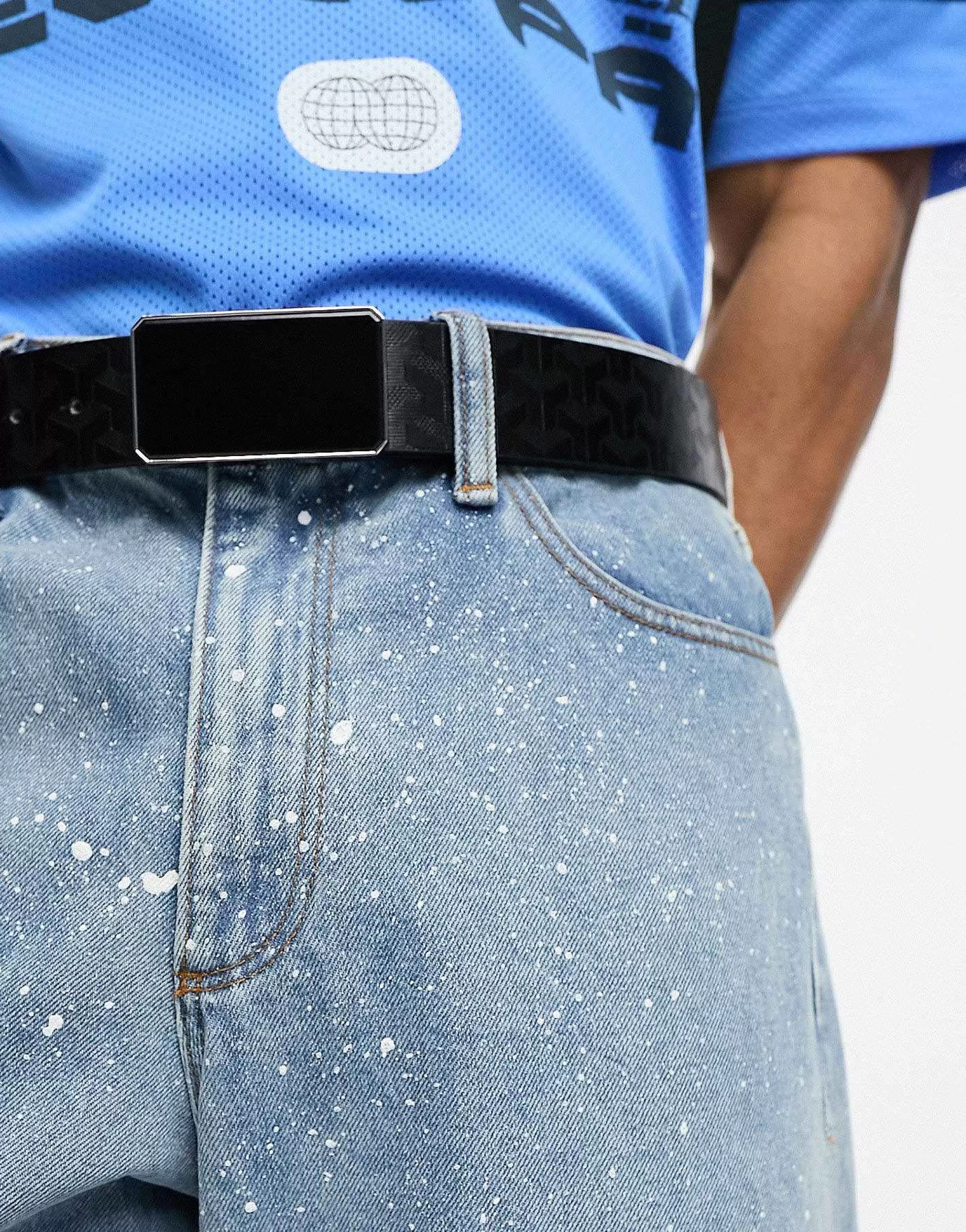 Men DESIGN Faux Leather Belt With Enamel Buckle And Embossed In