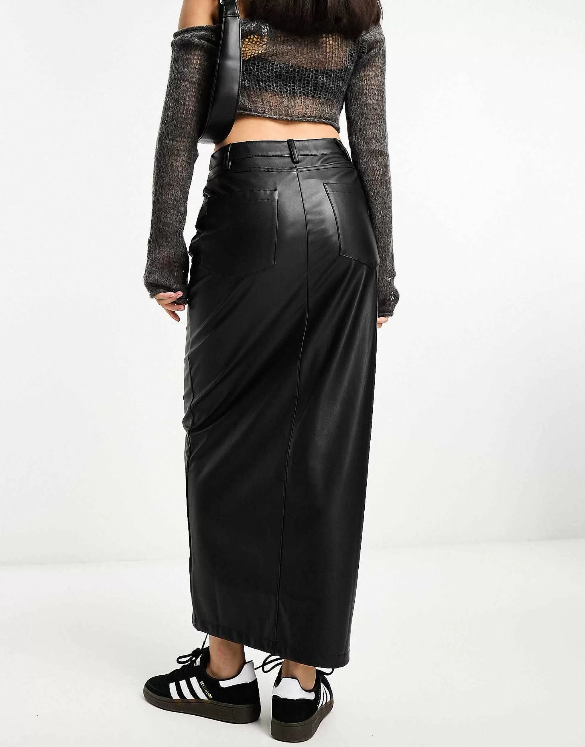 Women DESIGN Faux Leather Maxi Skirt With Front Split In