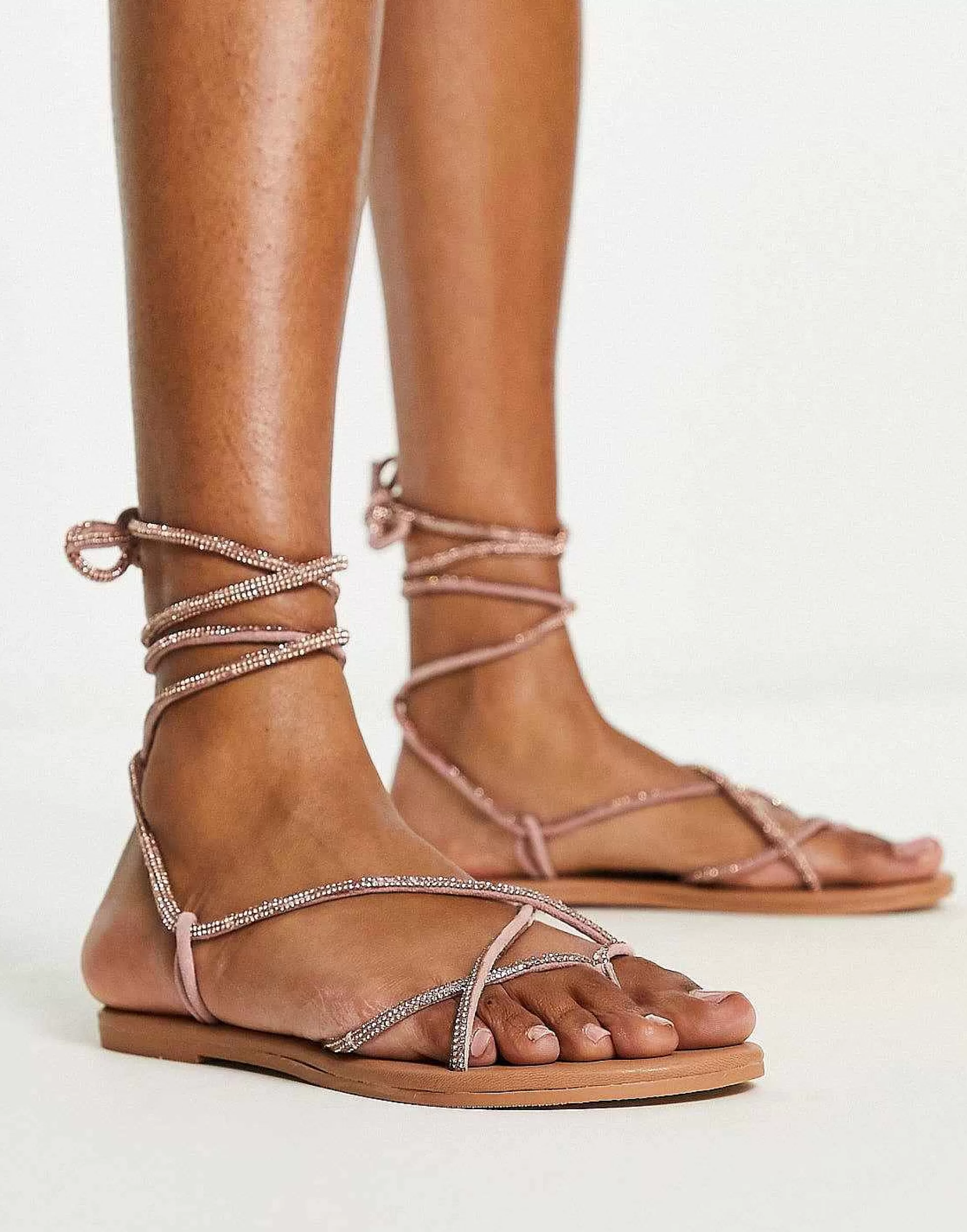 Women DESIGN Faye Leather Embellished Flat Sandals In