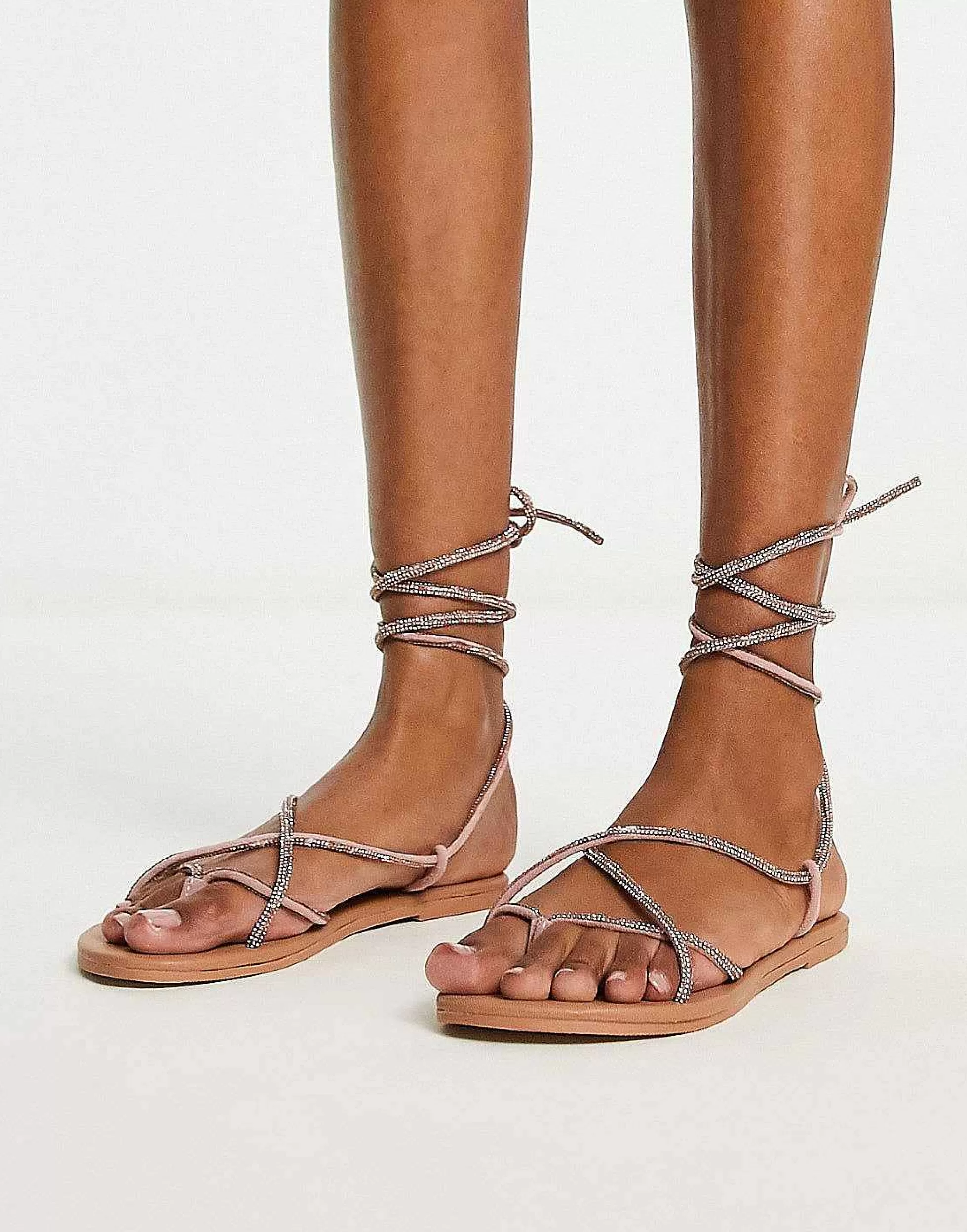 Women DESIGN Faye Leather Embellished Flat Sandals In
