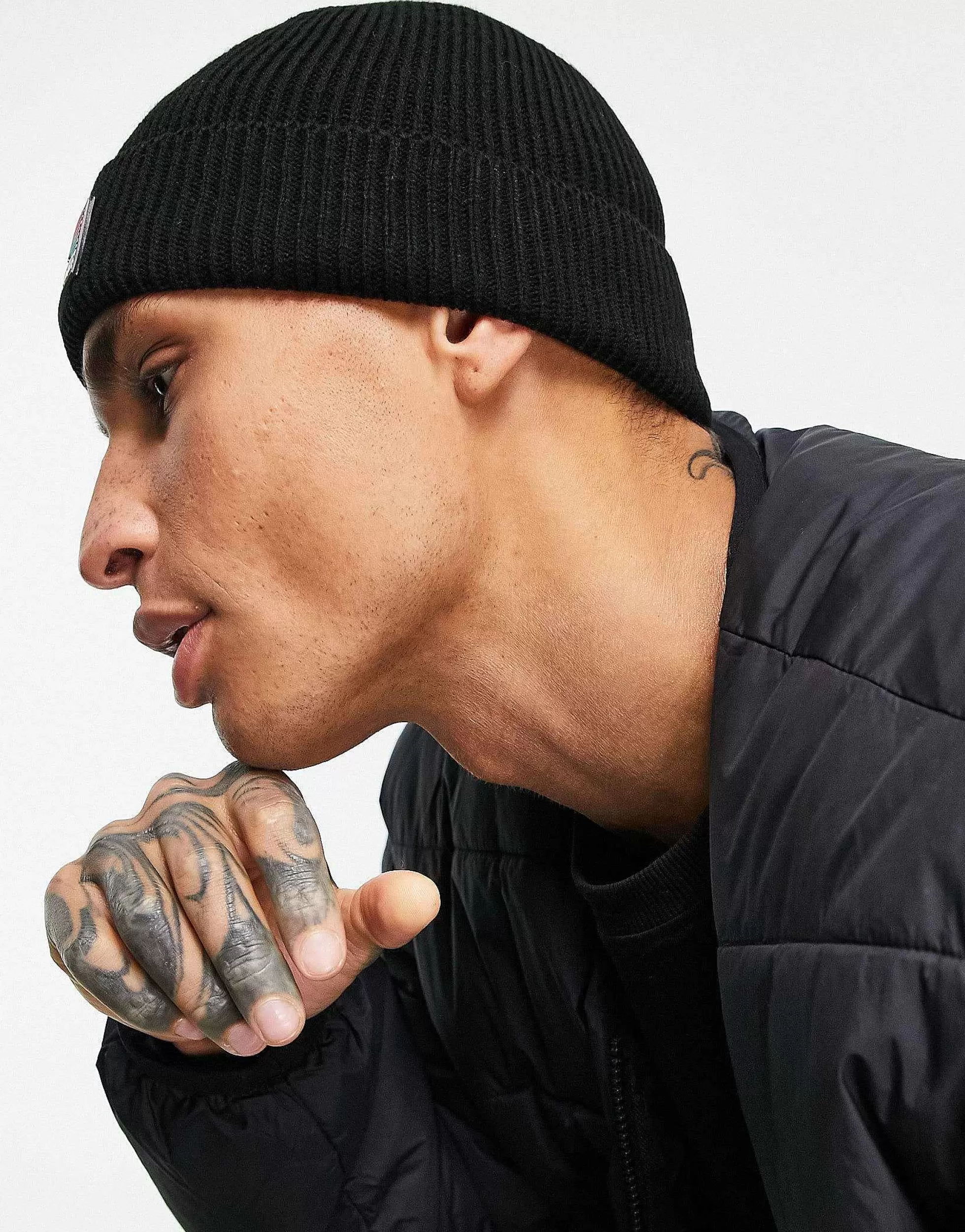 Men DESIGN Fisherman Ribbed Beanie With Rubber Logo In