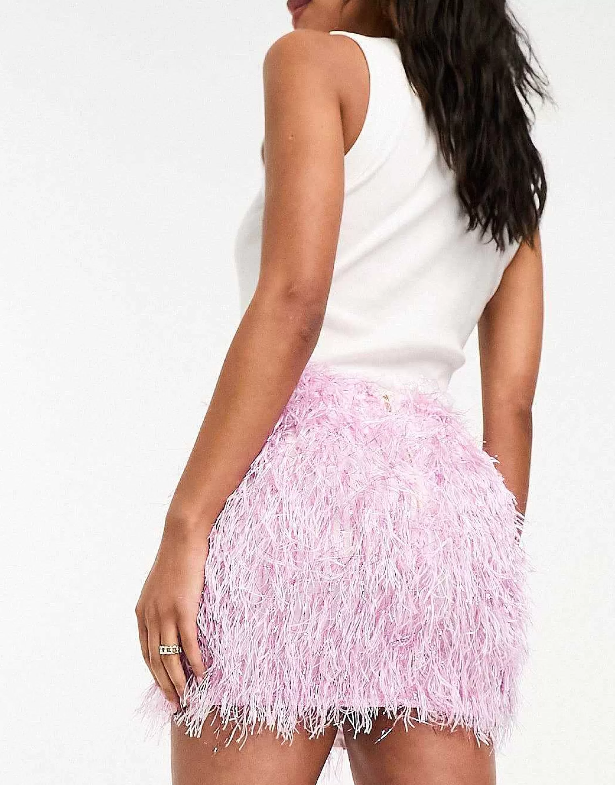Women DESIGN Fluffy Metallic Mini Skirt In Pink