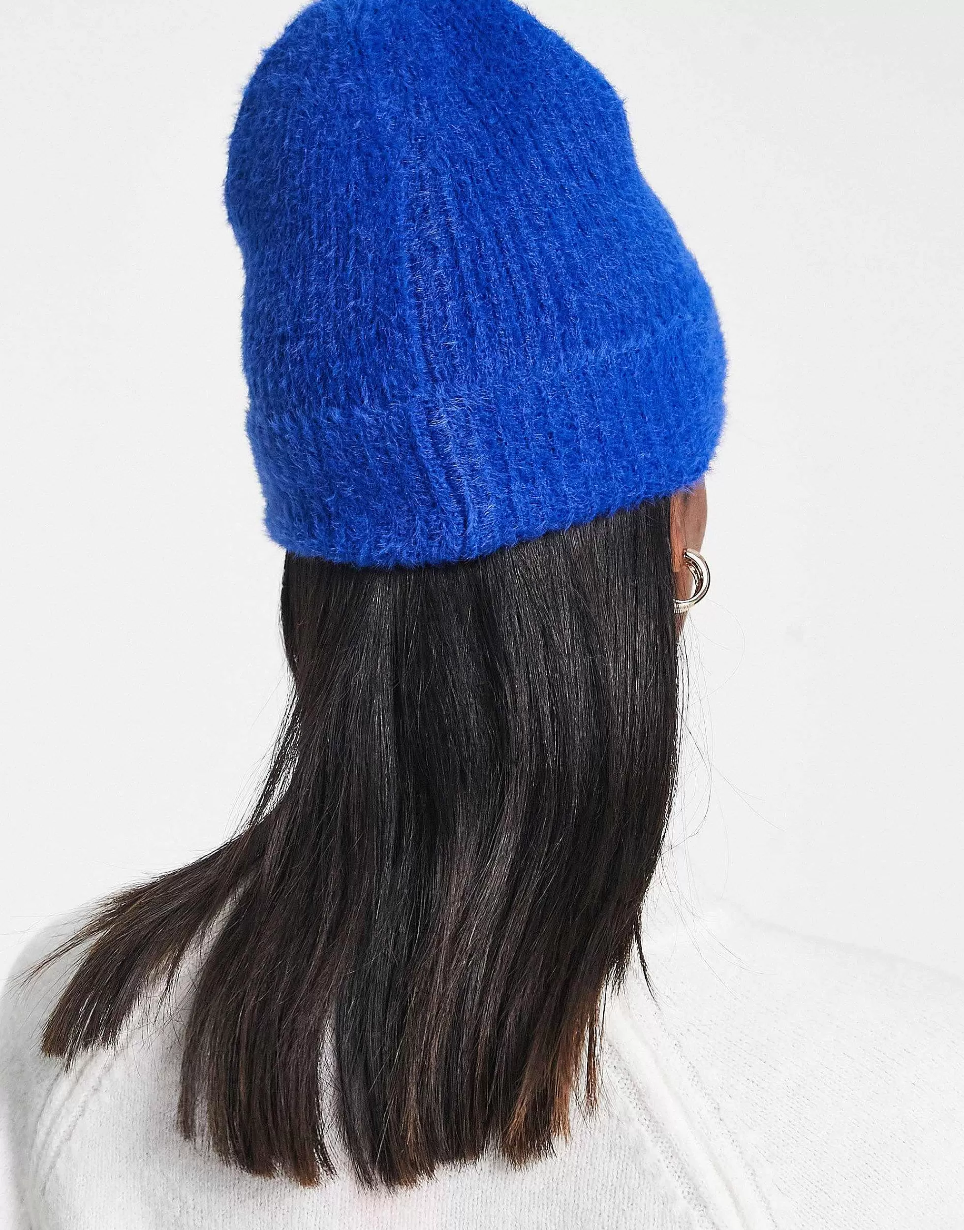 Women DESIGN Fluffy Rib Beanie In Cobalt Blue
