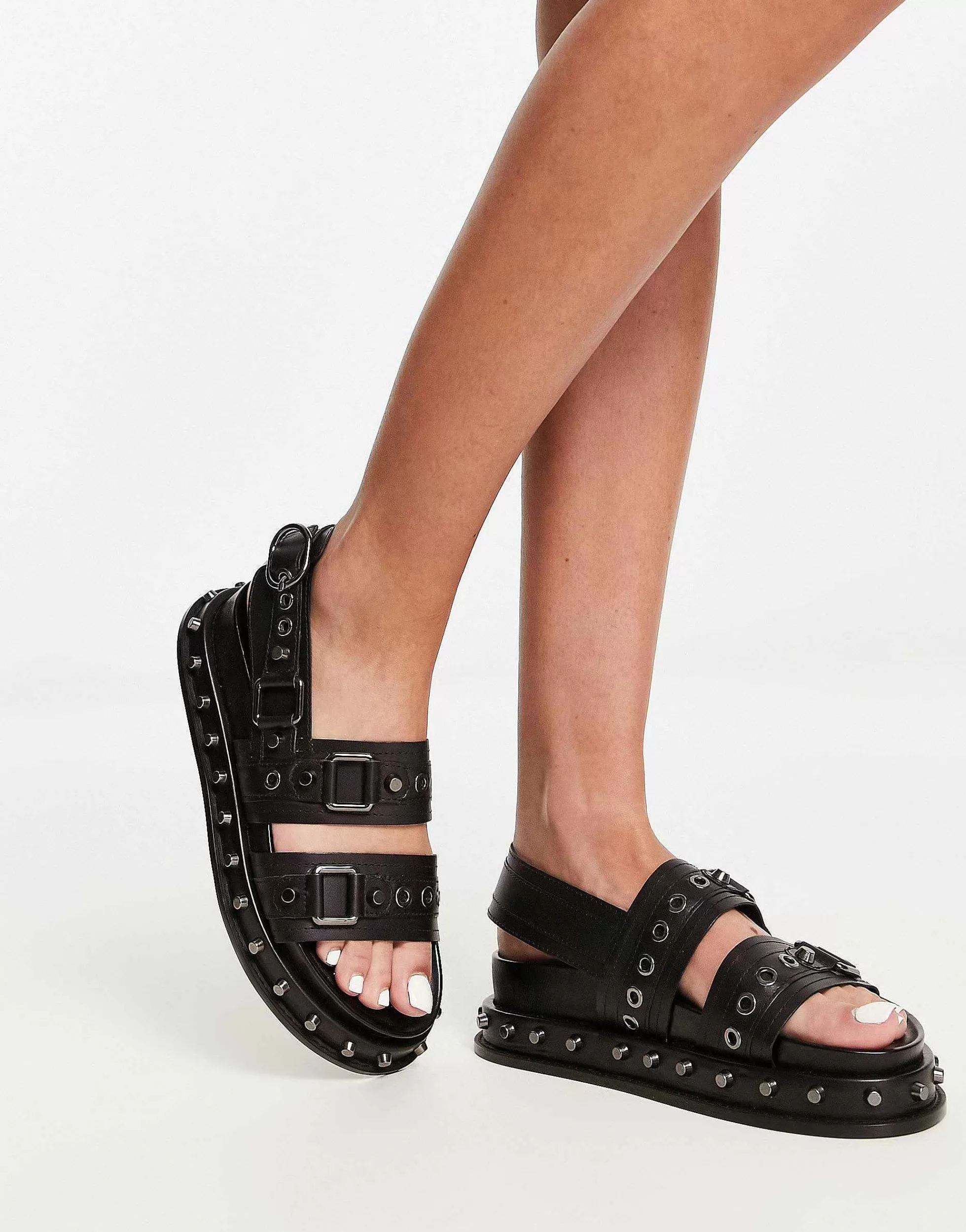Women DESIGN Focused Leather Studded Flat Sandals In
