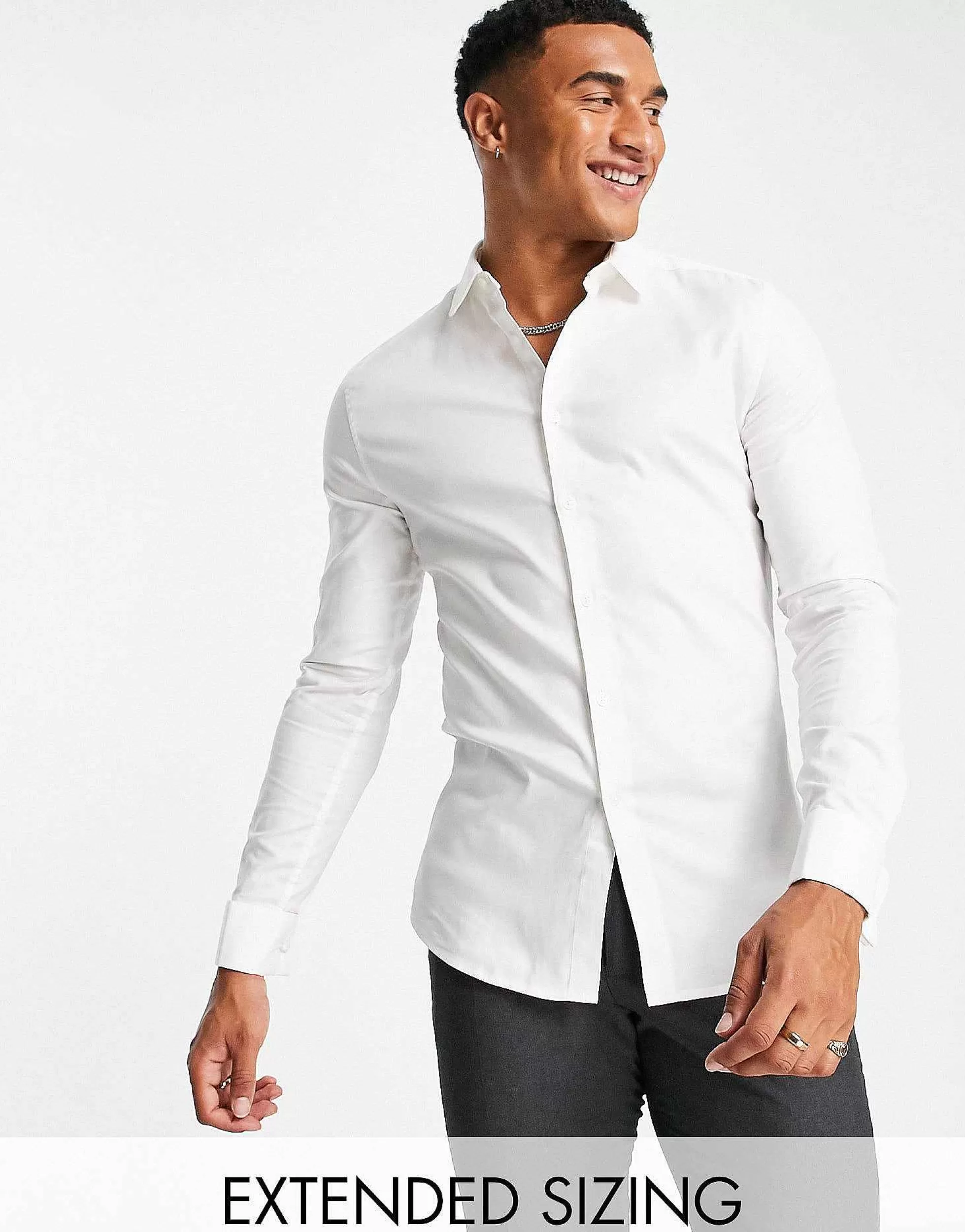 Men DESIGN Formal Skinny Fit Oxford Shirt With Double Cuff In