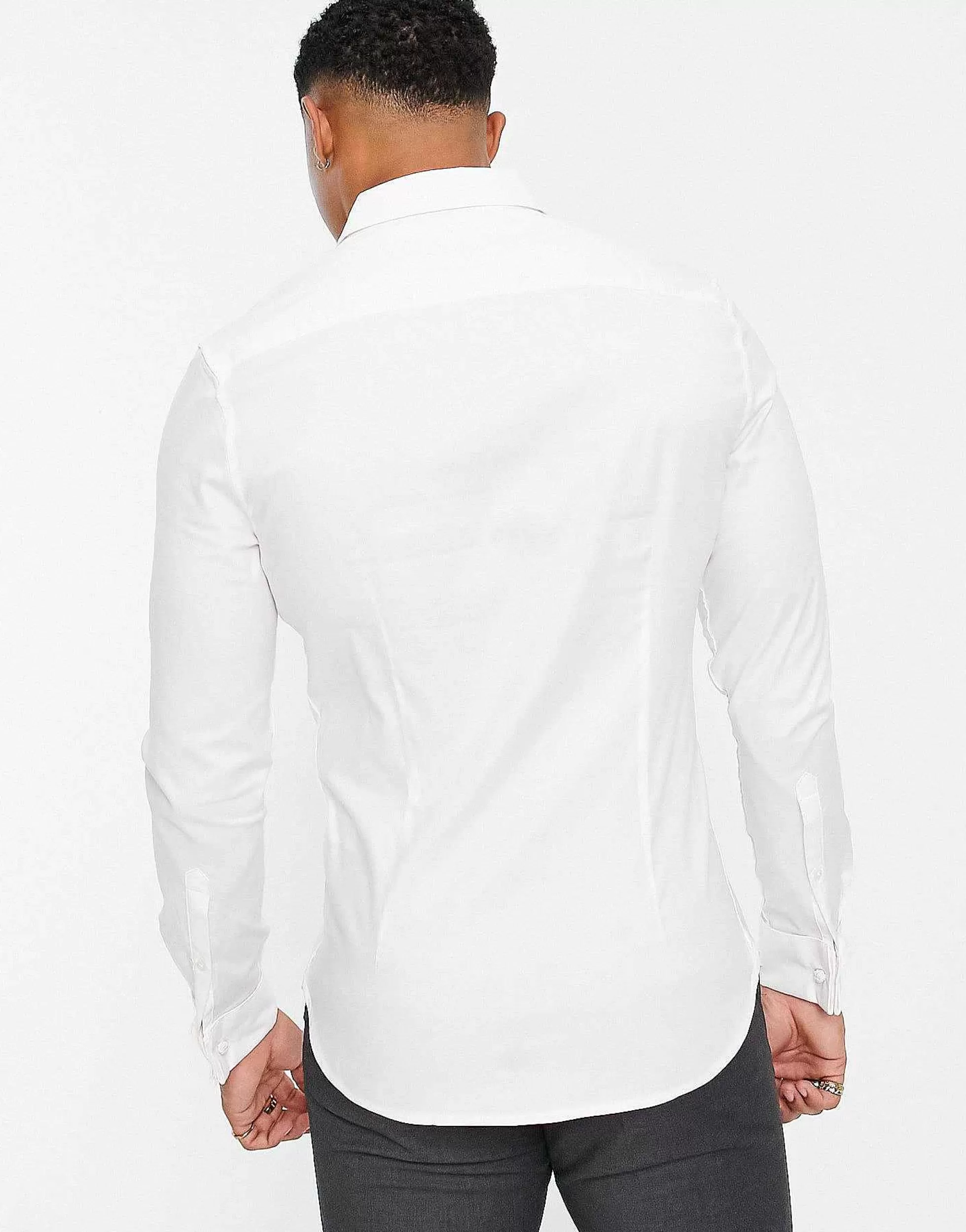 Men DESIGN Formal Skinny Fit Oxford Shirt With Double Cuff In