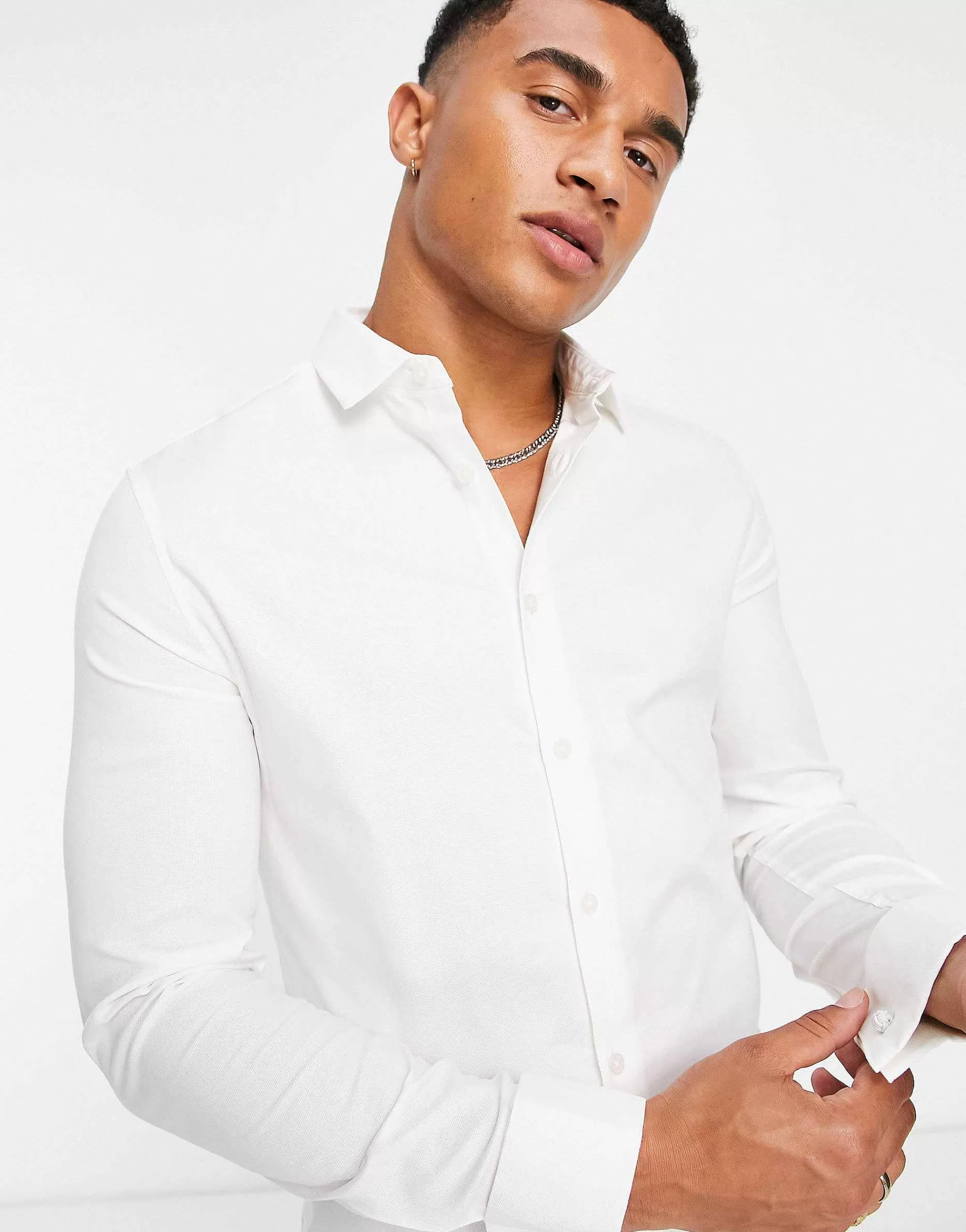 Men DESIGN Formal Skinny Fit Oxford Shirt With Double Cuff In