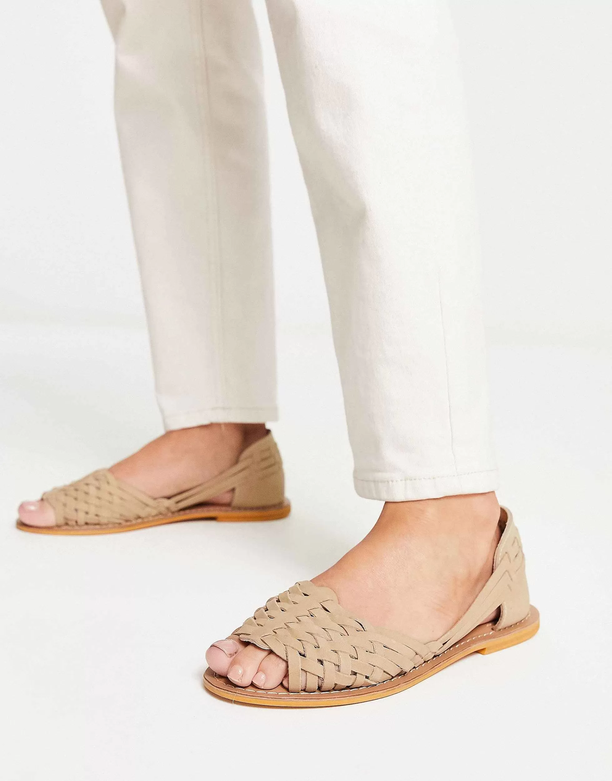 Women DESIGN Francis Leather Woven Flat Sandals In