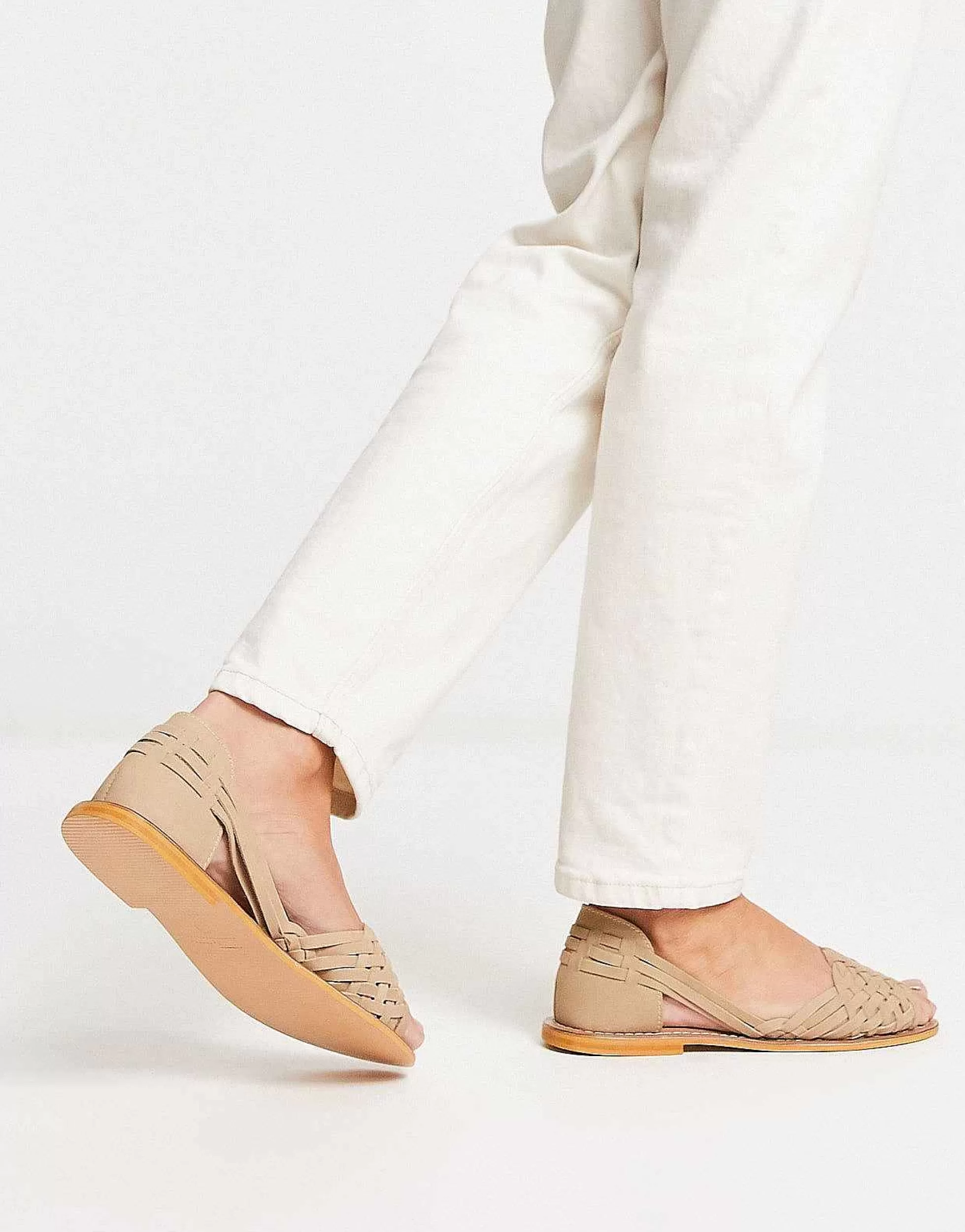 Women DESIGN Francis Leather Woven Flat Sandals In