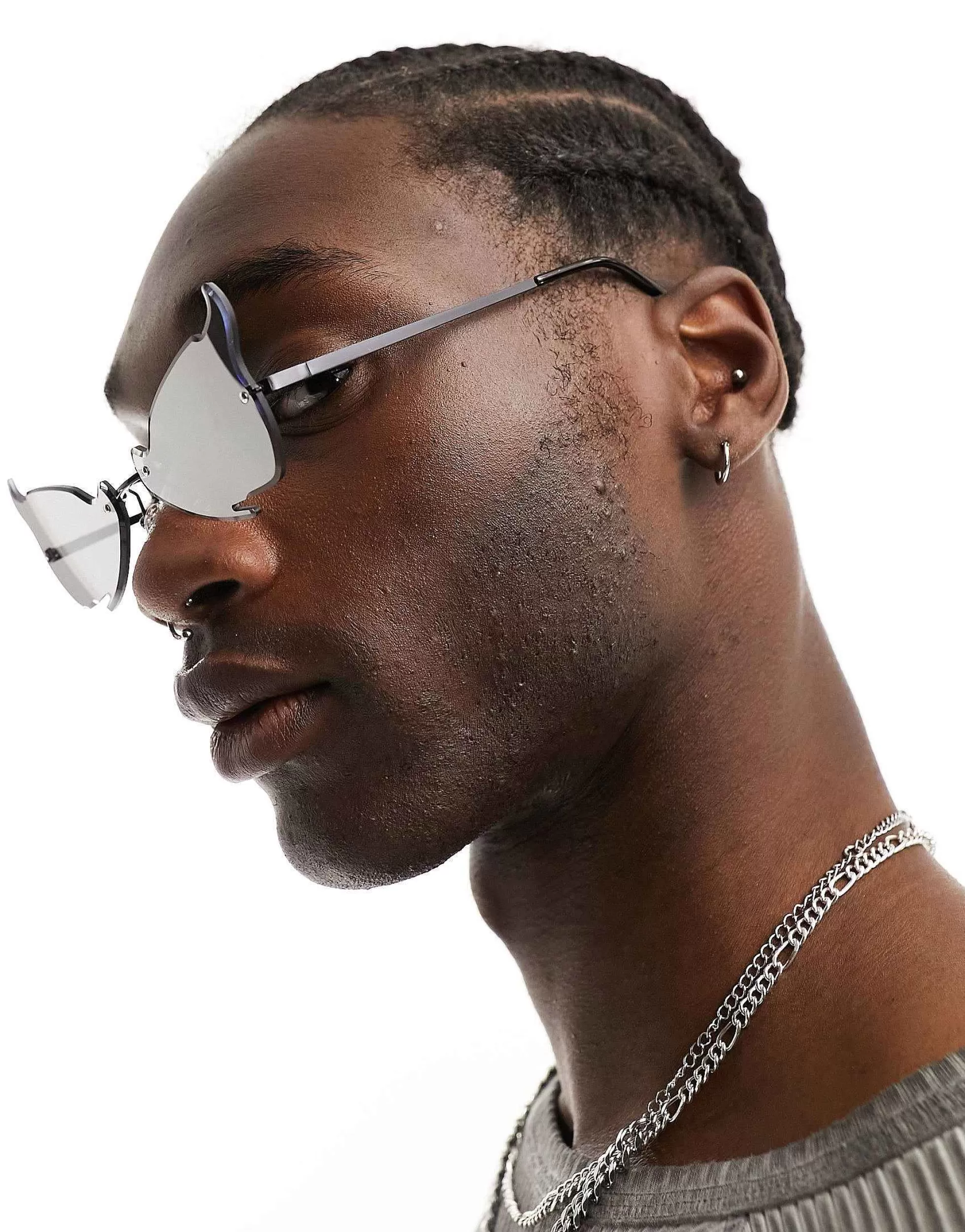 Men DESIGN Halloween Fashion Rimless Glasses With Skeleton Details In Black