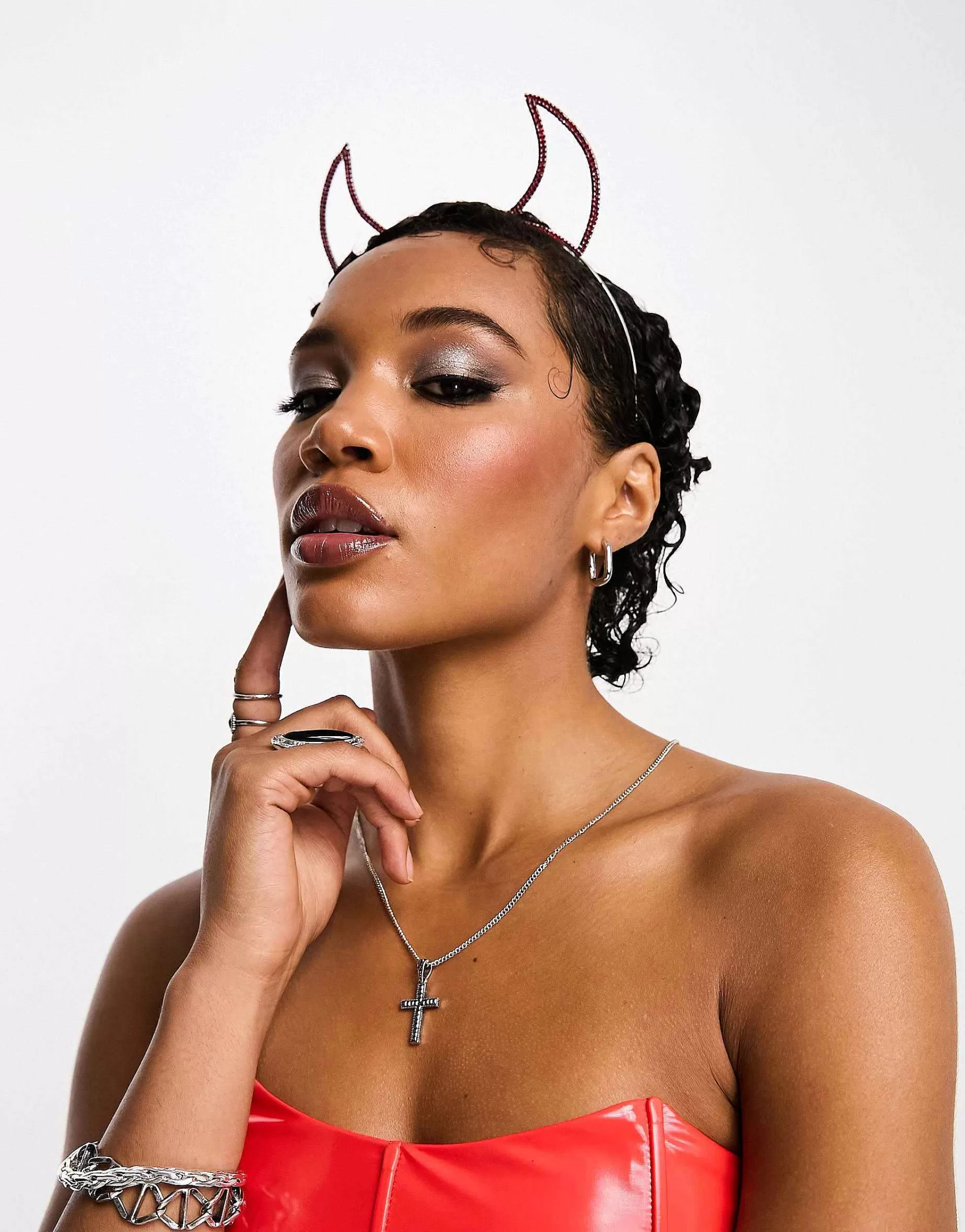 Women DESIGN Halloween Headband With Crystal Devil Horns