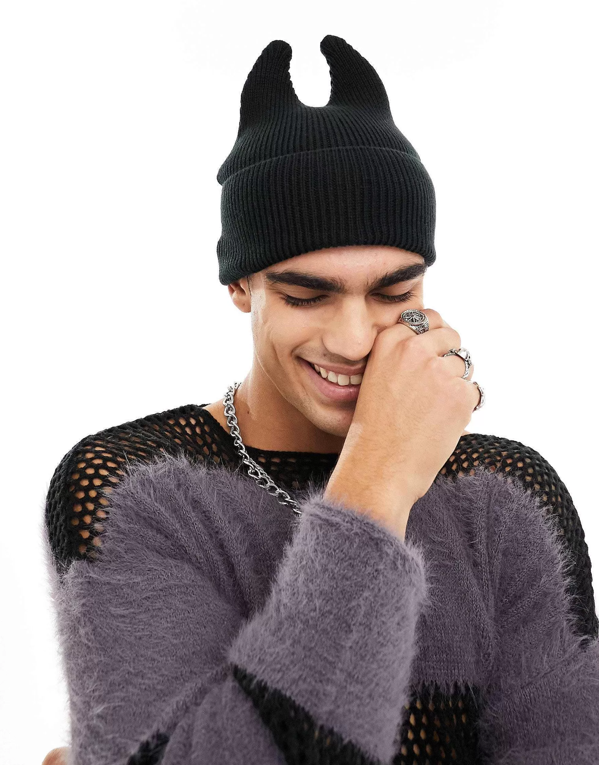 Men DESIGN Halloween Horned Beanie In