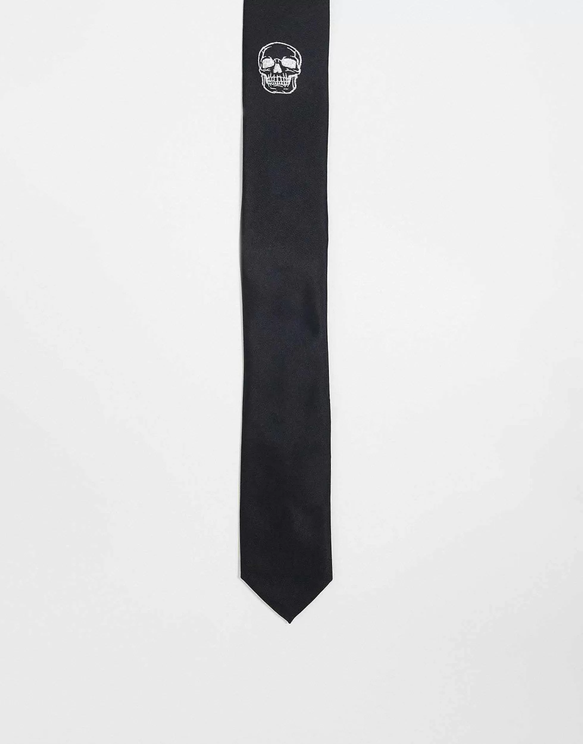 Men DESIGN Halloween Slim Tie With Skull Embroidery In