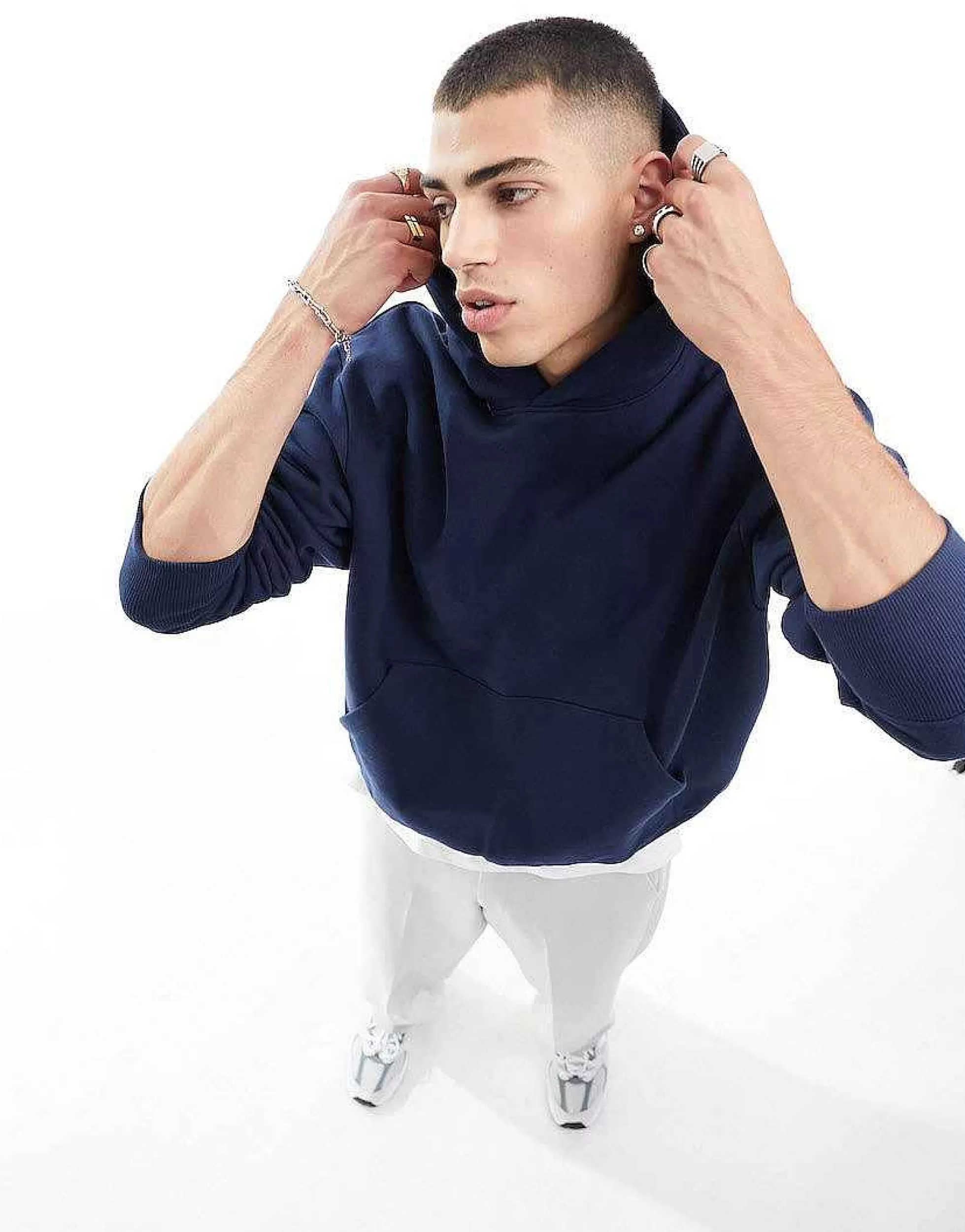 Men DESIGN Heavyweight Oversized Hoodie In Navy - Navy