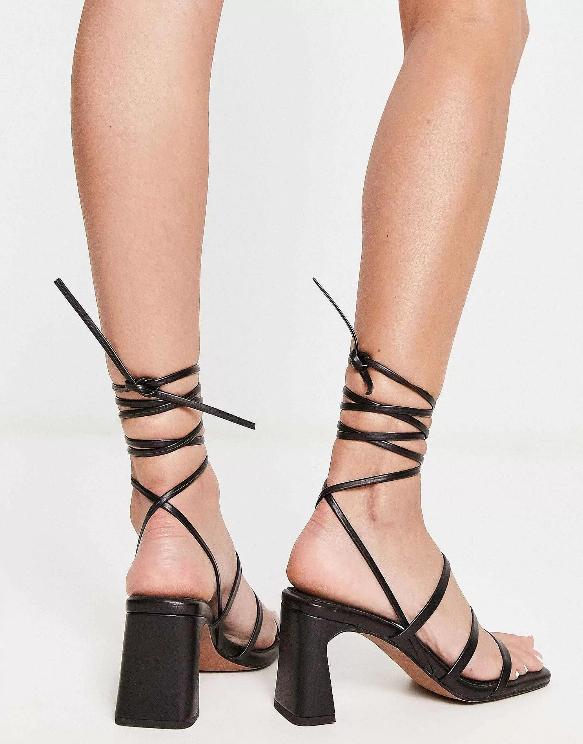 Women DESIGN Hidden Strappy Tie Leg Mid Heeled Sandals In