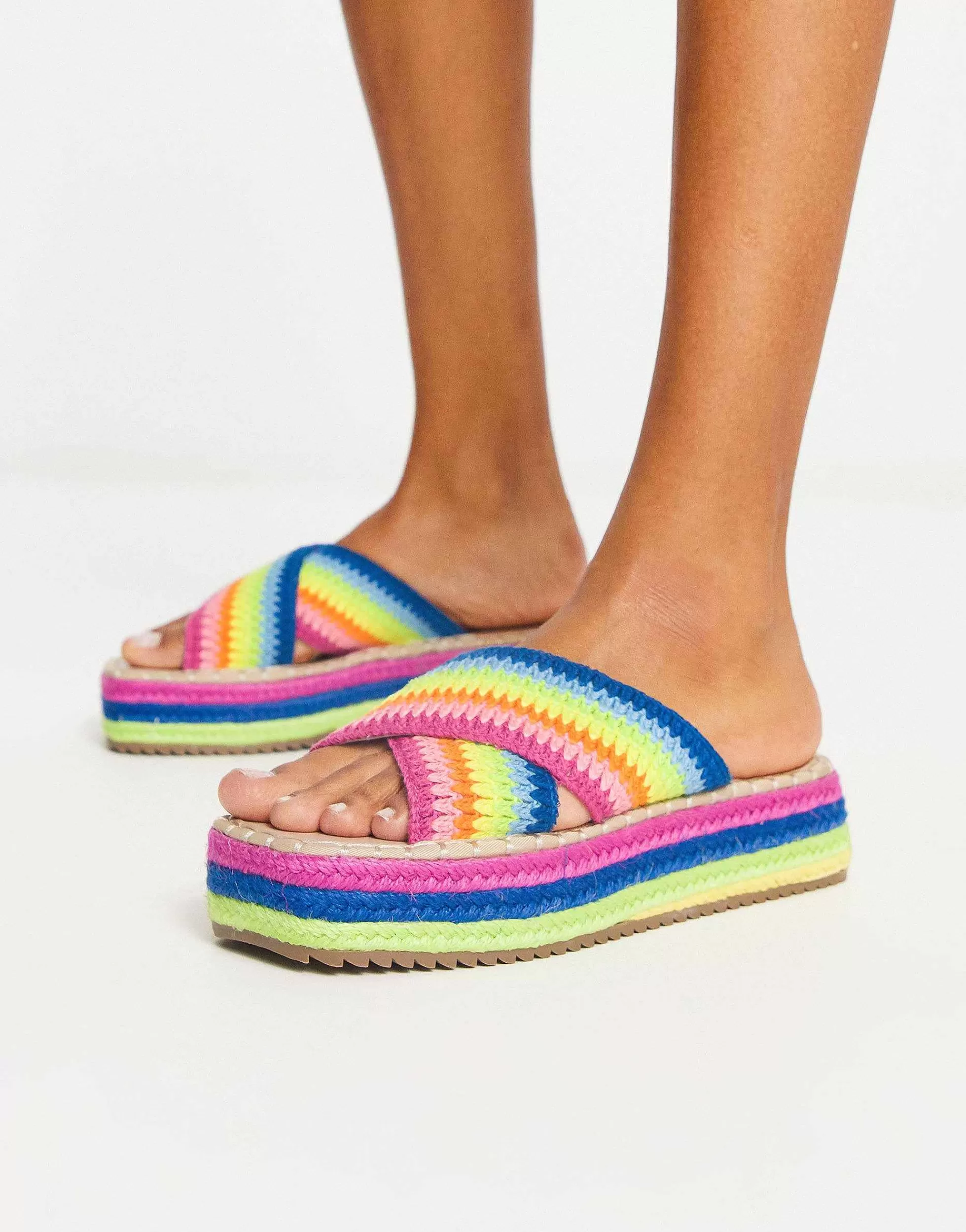Women DESIGN Jazlyn Flatform Crochet Mules In Rainbow