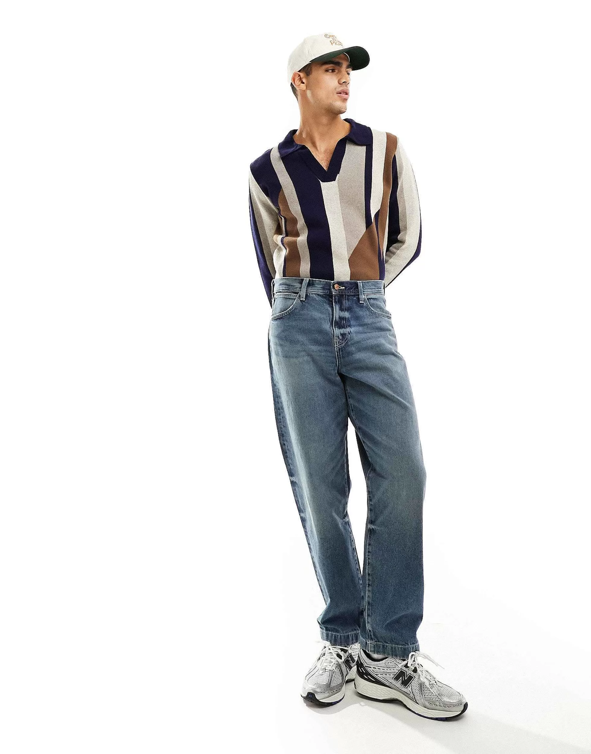 Men DESIGN Jumper With Notch Neck In Multi Stripe