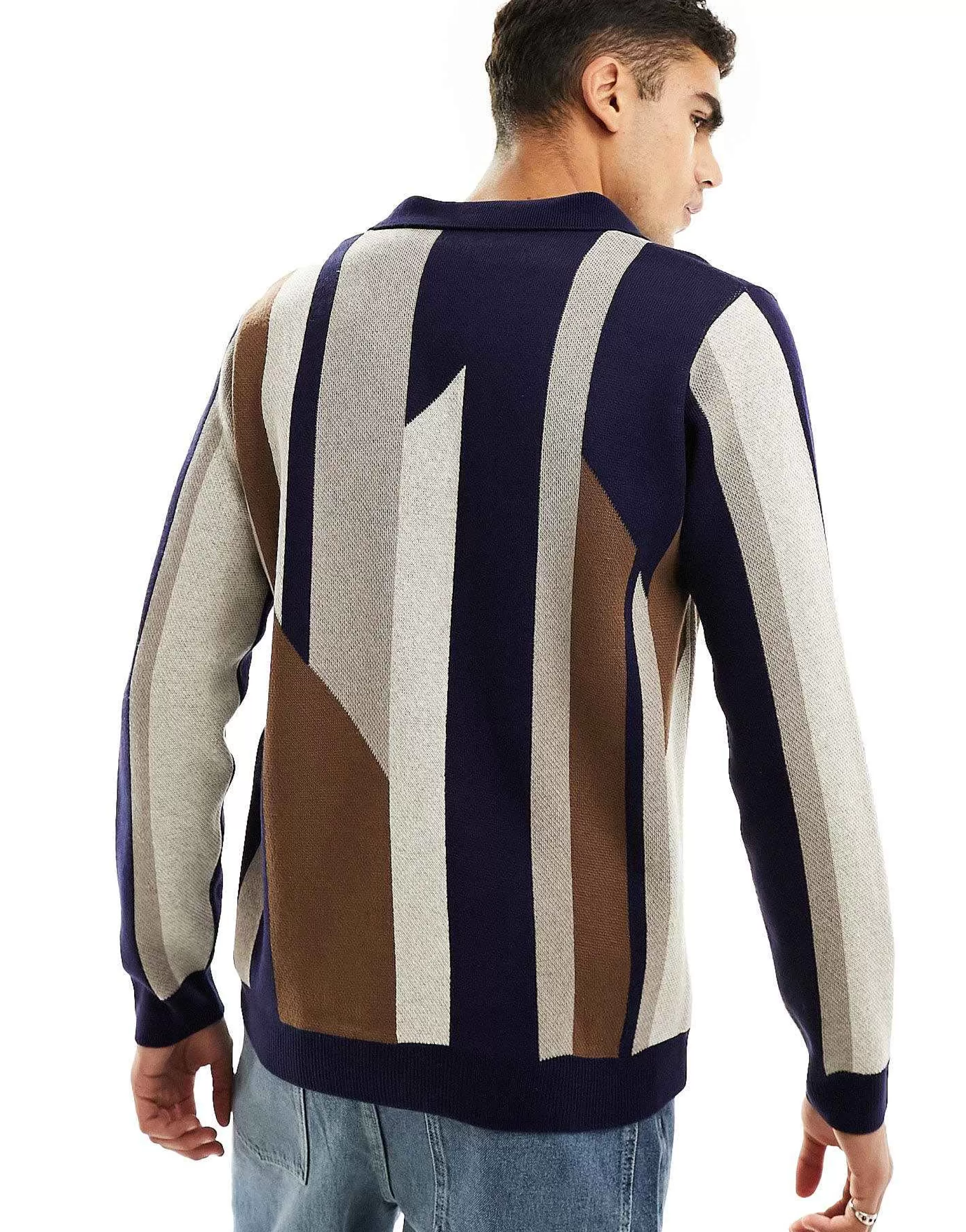 Men DESIGN Jumper With Notch Neck In Multi Stripe