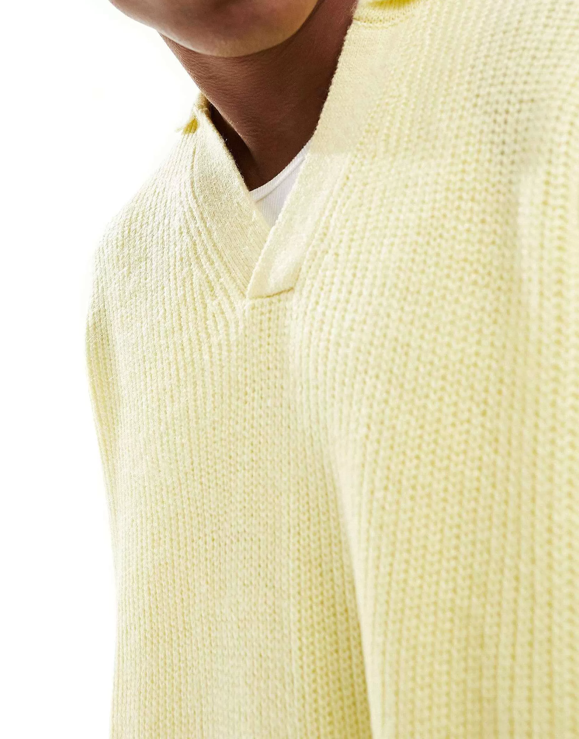 Men DESIGN Knitted Oversized Fisherman Rib Notch Neck Jumper In