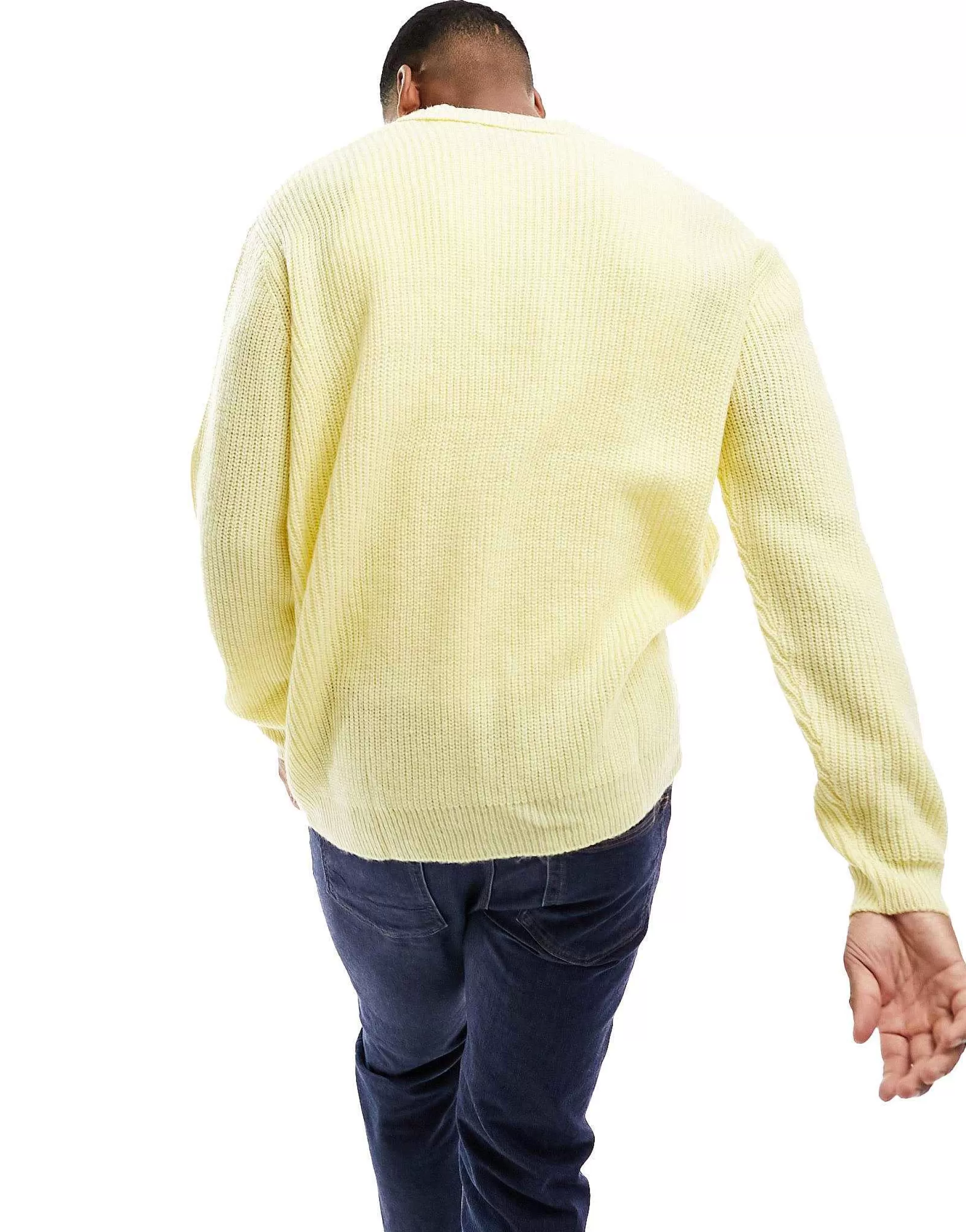 Men DESIGN Knitted Oversized Fisherman Rib Notch Neck Jumper In