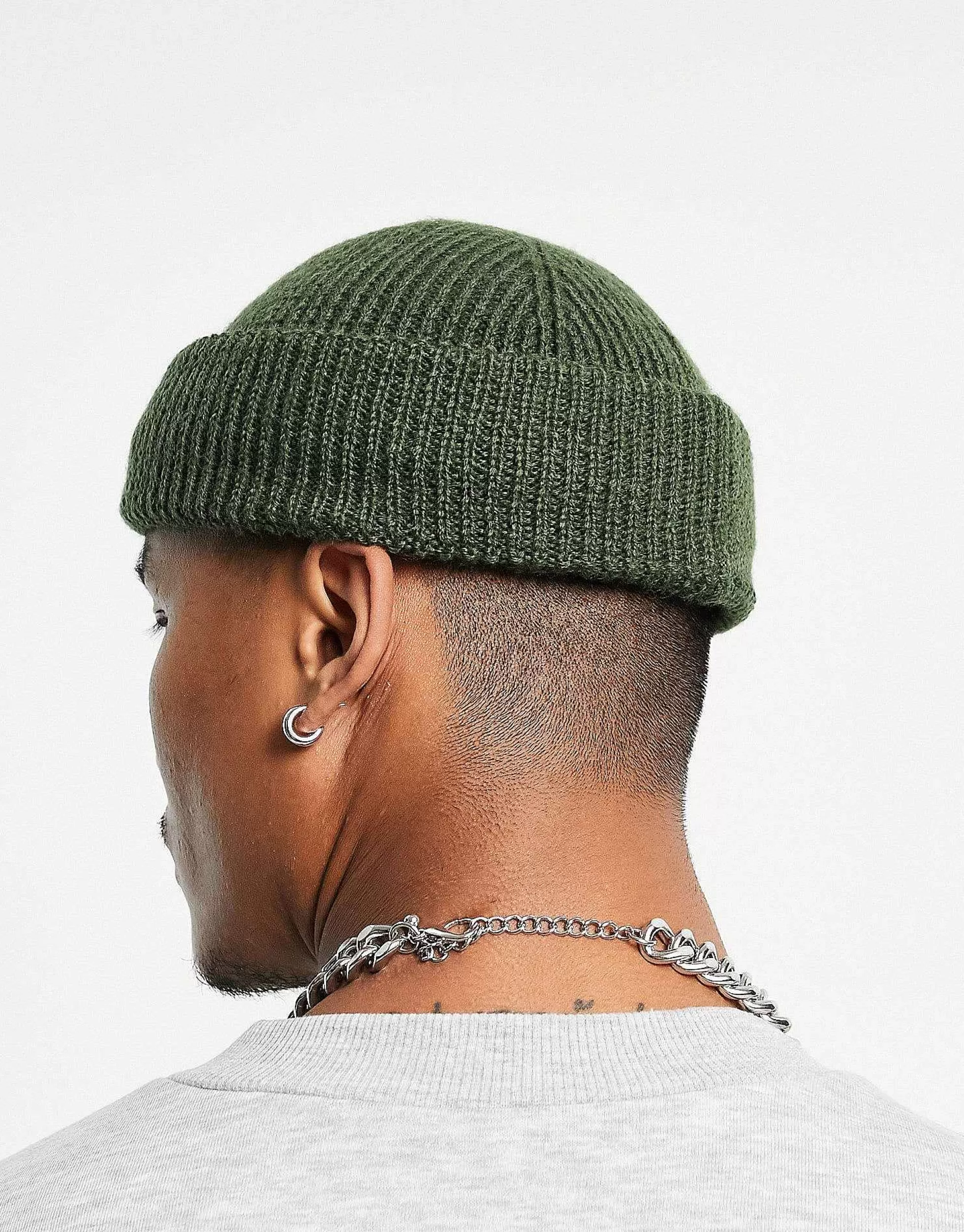 Men DESIGN Lambswool Mini Fisherman Ribbed Beanie In