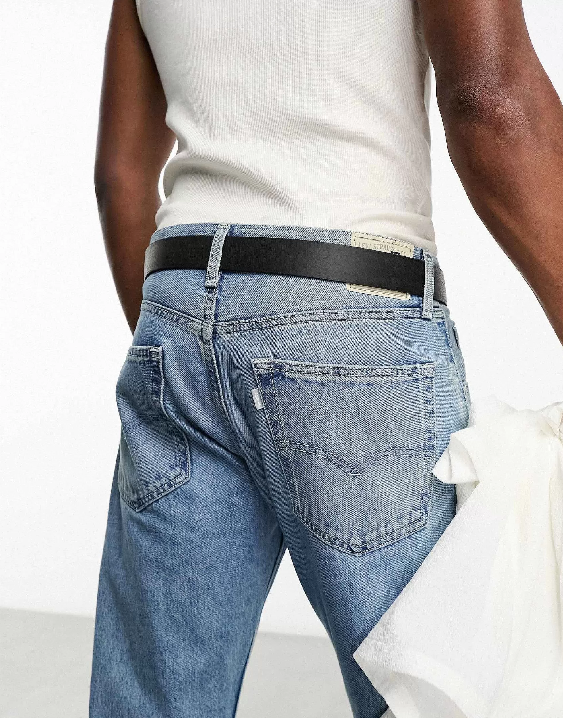 Men DESIGN Leather Belt With Burnished Silver Buckle In Vintage