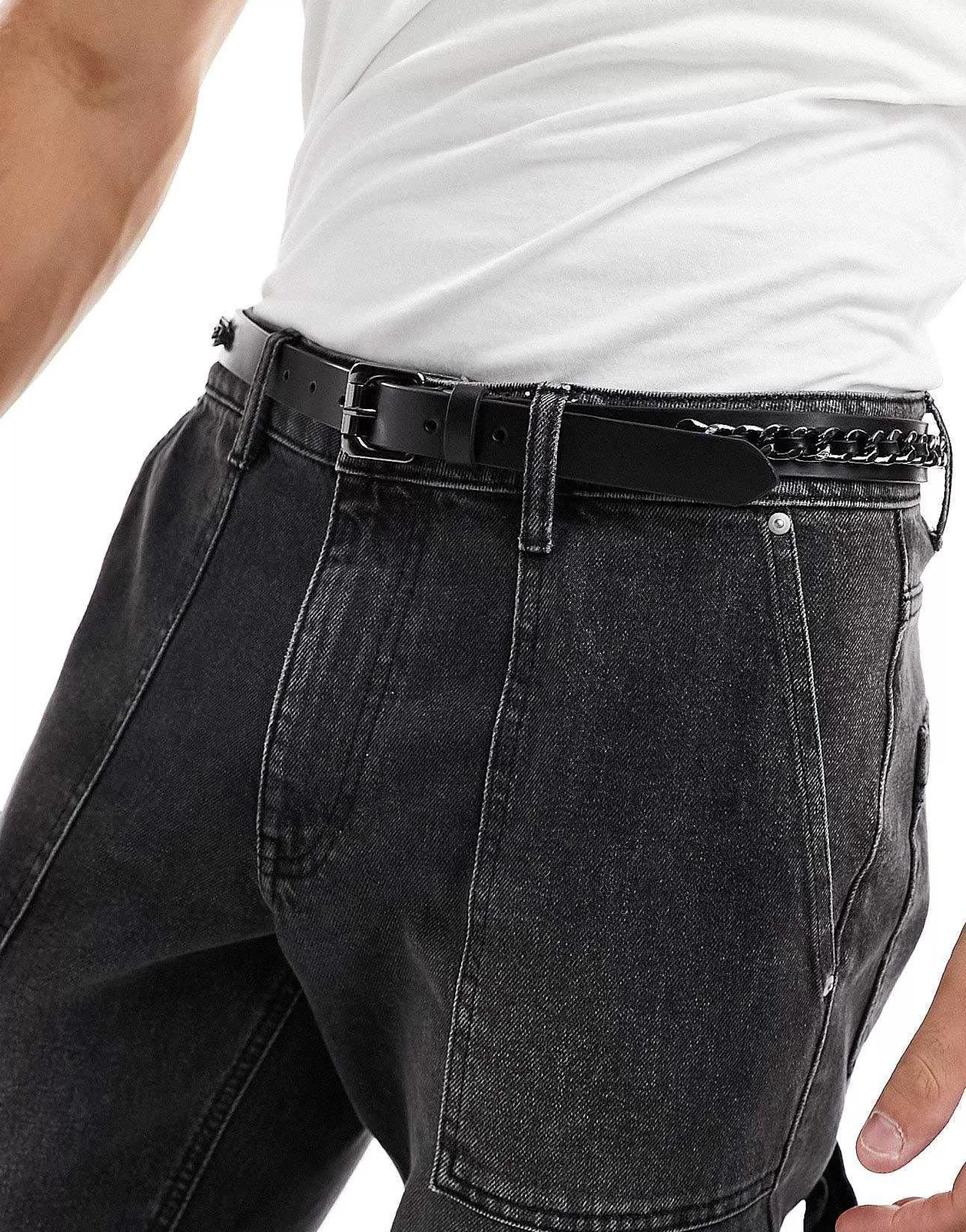 Men DESIGN Leather Belt With Chain In