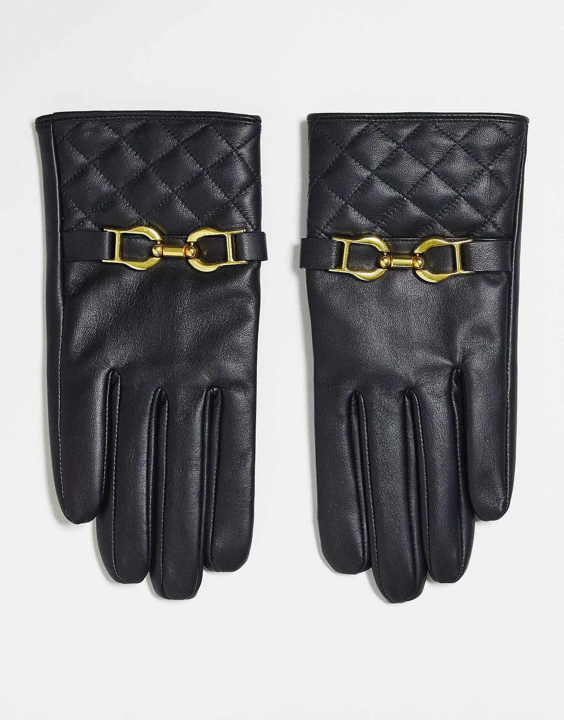 Women DESIGN Leather Gloves With Gold Hardware In