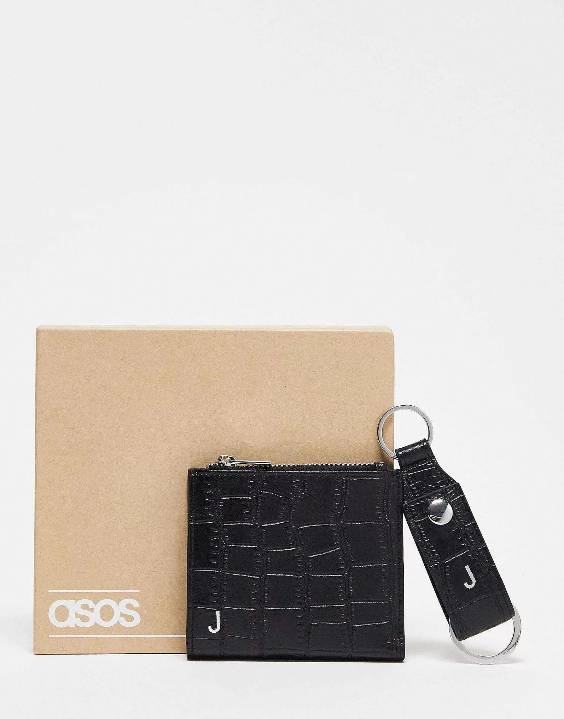 Men DESIGN Leather Keyring And Wallet Set With J Initial