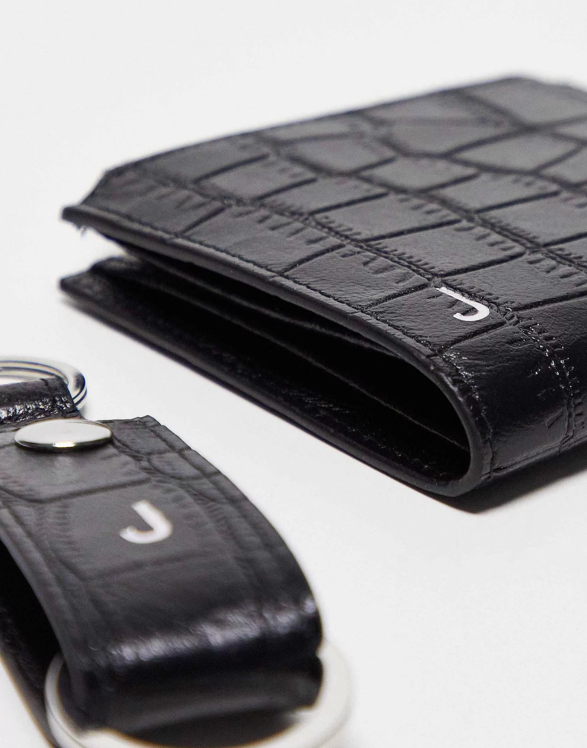 Men DESIGN Leather Keyring And Wallet Set With J Initial