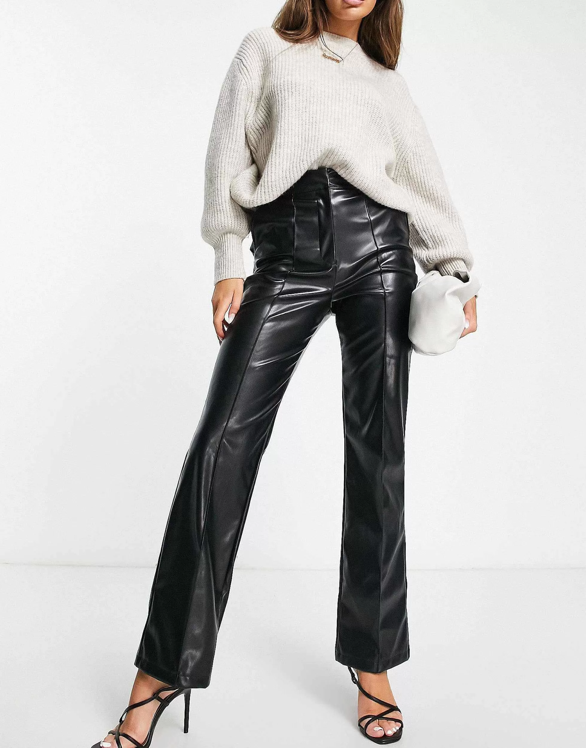 Women DESIGN Leather Look Straight Trouser In